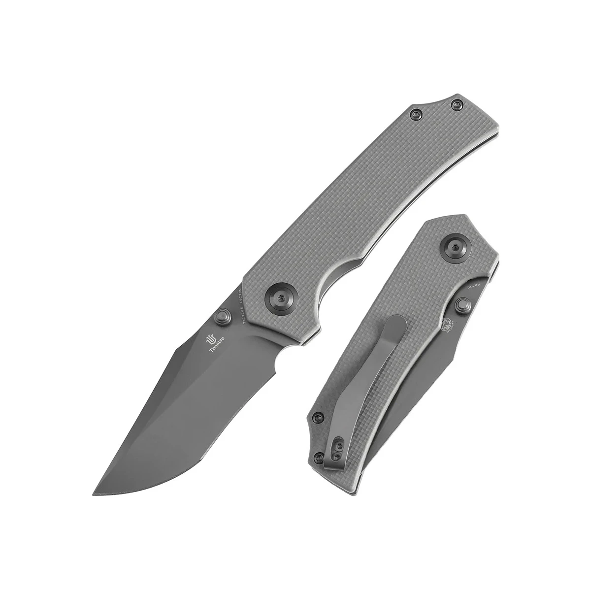 Tenable Knives Fermi Light Sand 3.11 Inch Plain Gray TiNi Clip Point T1122A5 View 1