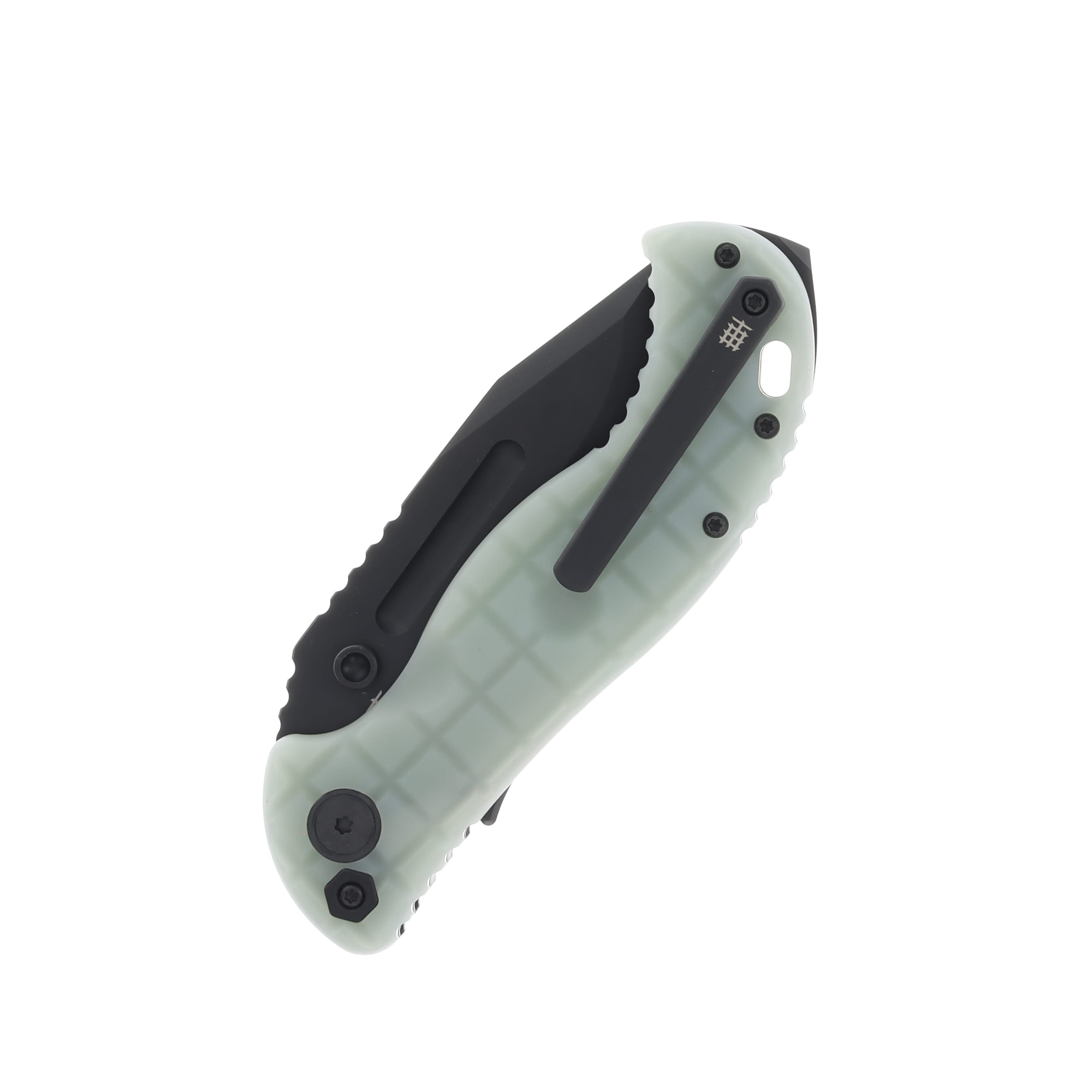 Halfbreed Blades Gen 2 Large Bush Folder Jade G-10 4.13” Blk PVD Drop Pt LBF01JADEG2 View 3