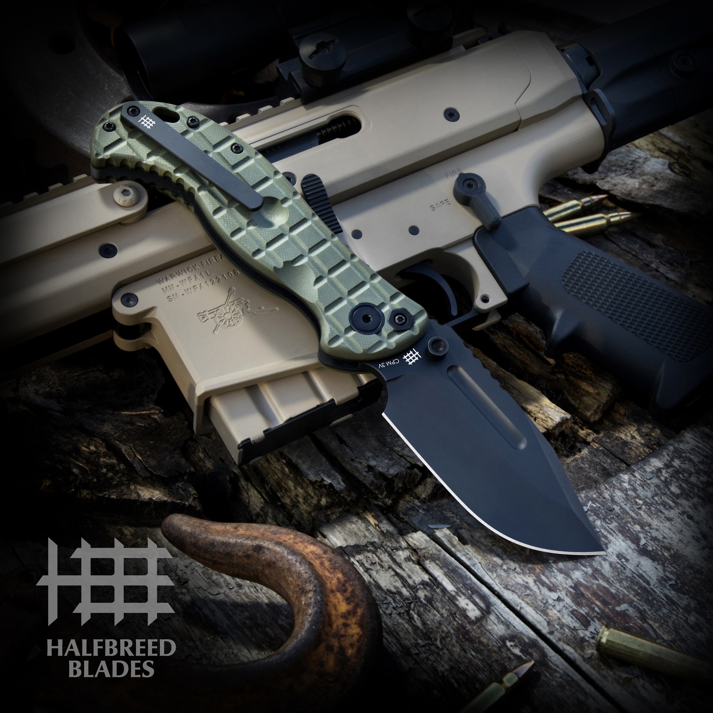 Halfbreed Blades Gen 2 Large Bush Folder Ranger Green G-10 4.13” Blk PVD Drop Pt LBF01ODG2 View 4
