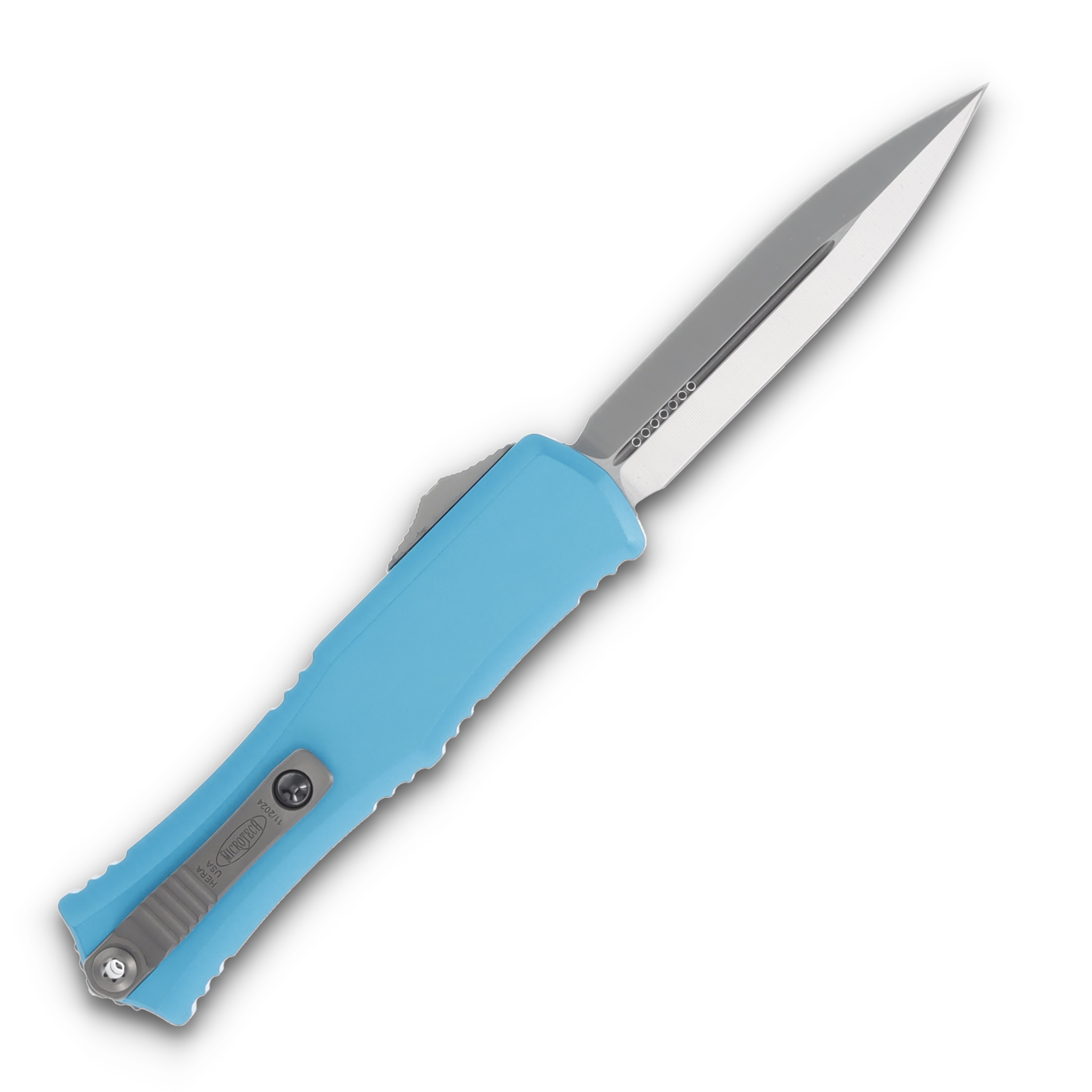 Microtech Knives Hera II DE OTF Auto Turquoise 2.9in Satin Dagger AUMT1702M4TQ View 2
