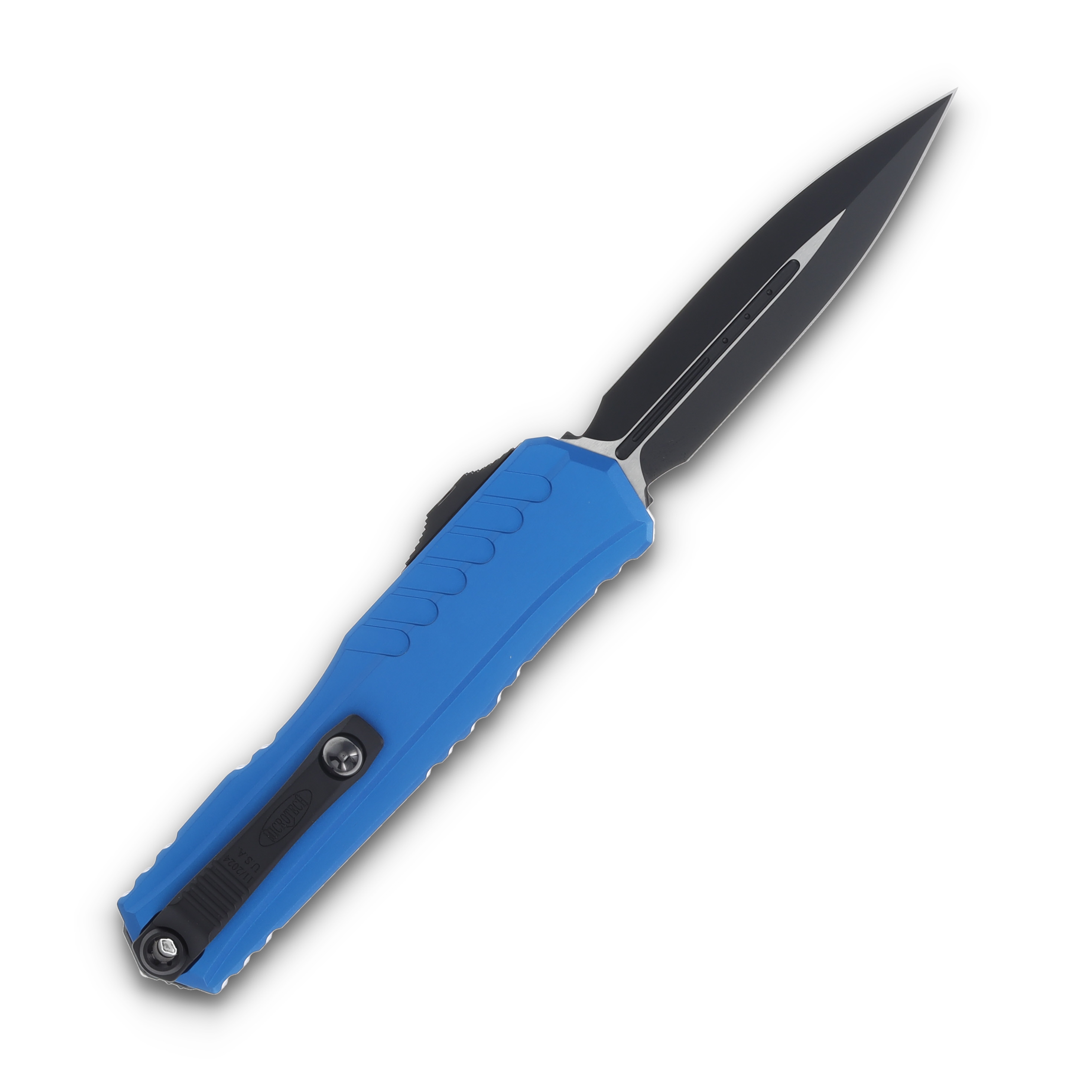 Microtech Cypher II Blue OTF Auto 3.5in Black Double Edge Dagger Blade AUMT12421BL View 2