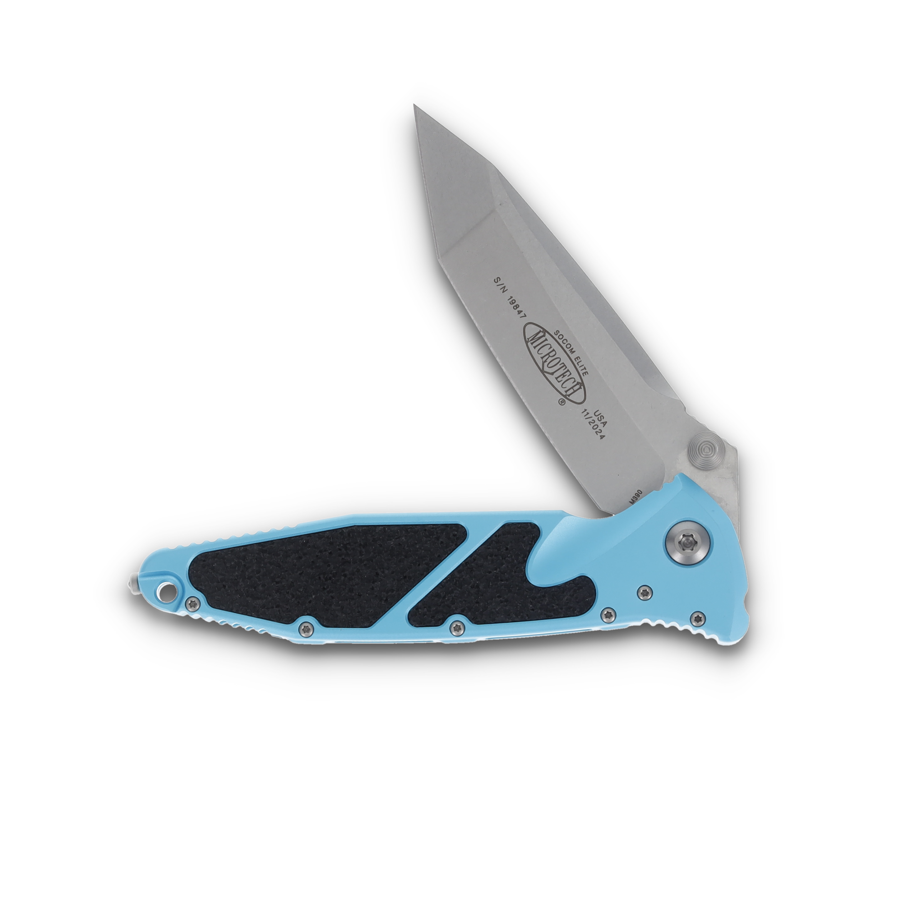 Microtech Socom Elite Folding Knife Turquoise 4in Stonewash Tanto Blade MT16110TQ View 3