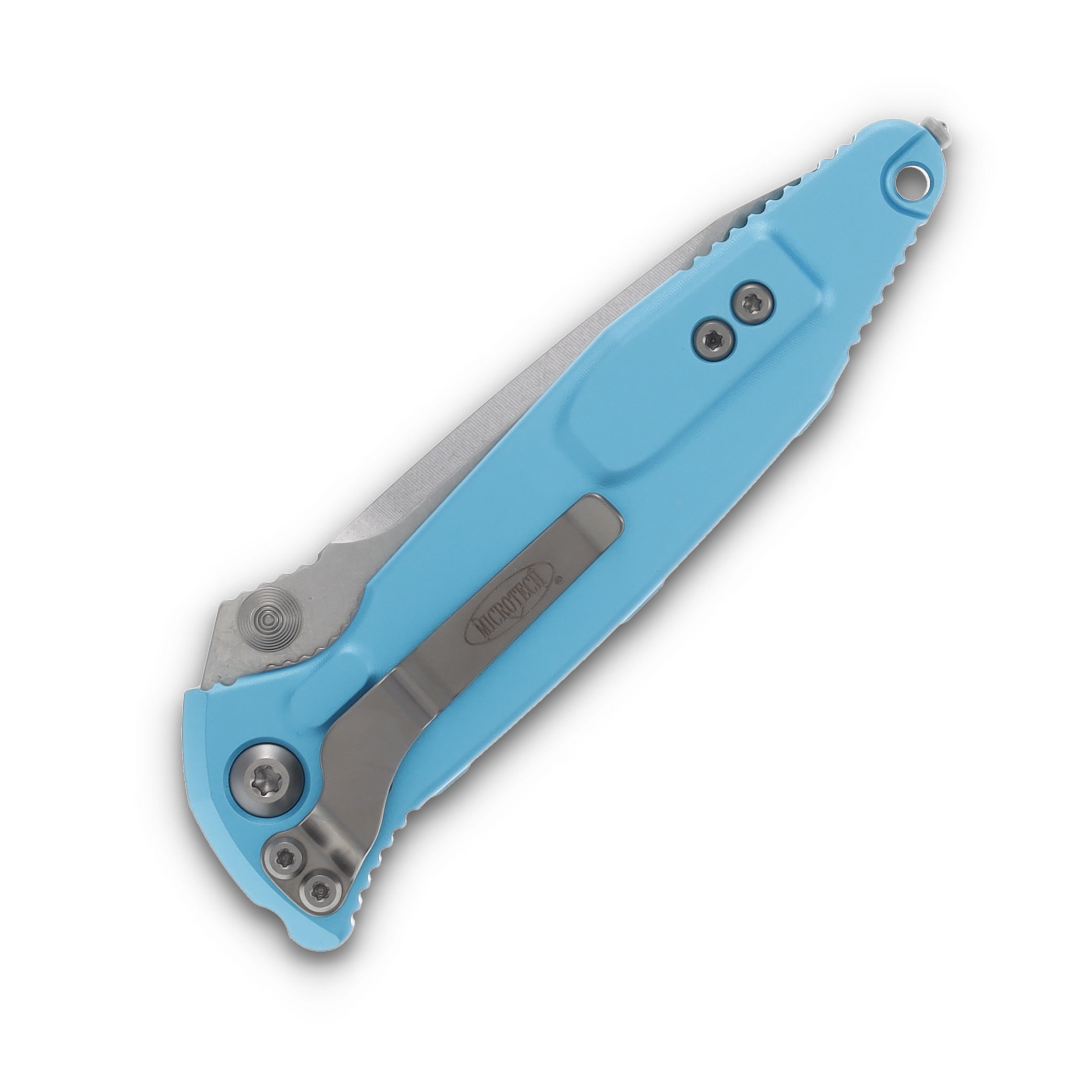 Microtech Socom Elite Folding Knife Turquoise 4in Stonewash Tanto Blade MT16110TQ View 6
