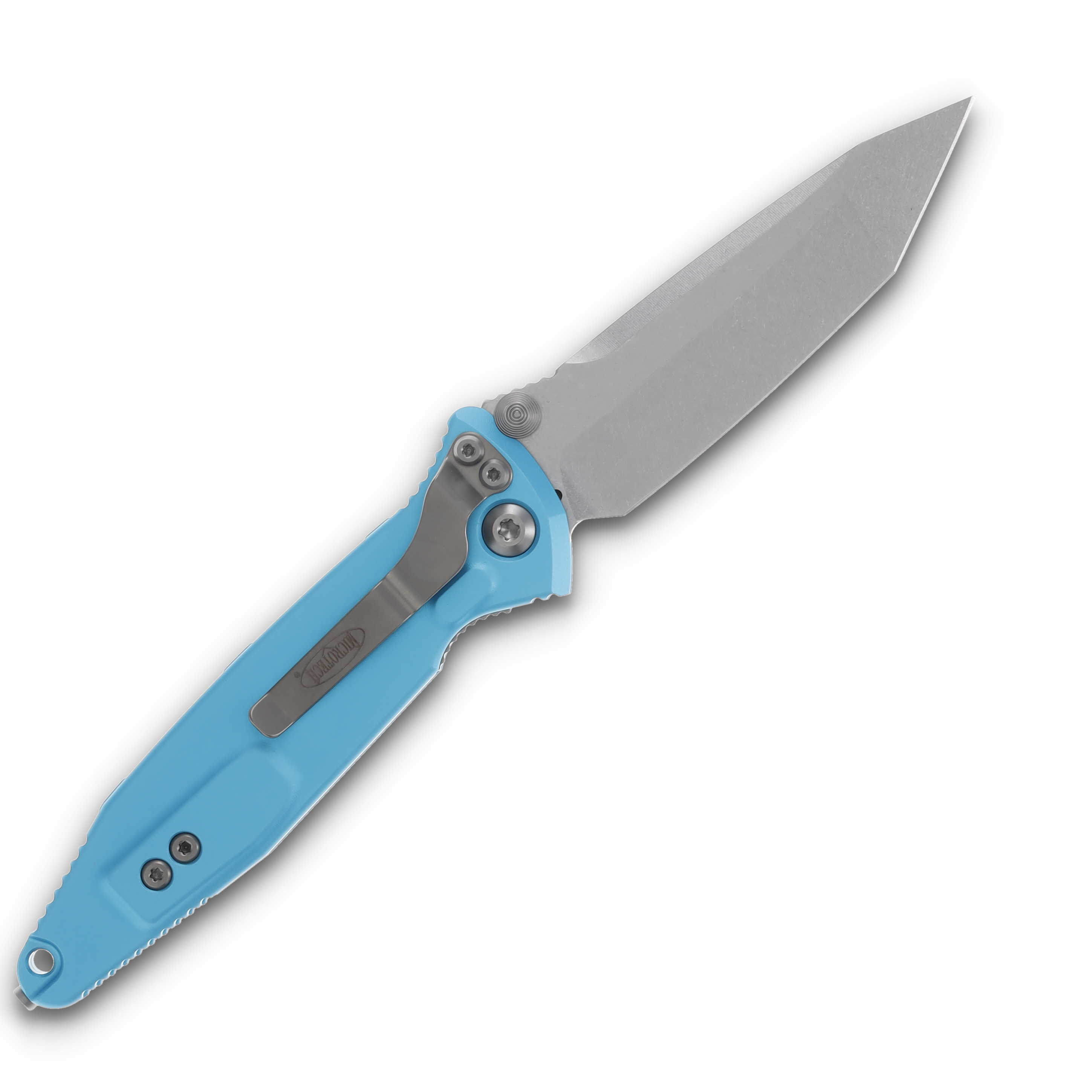Microtech Socom Elite Folding Knife Turquoise 4in Stonewash Tanto Blade MT16110TQ View 2