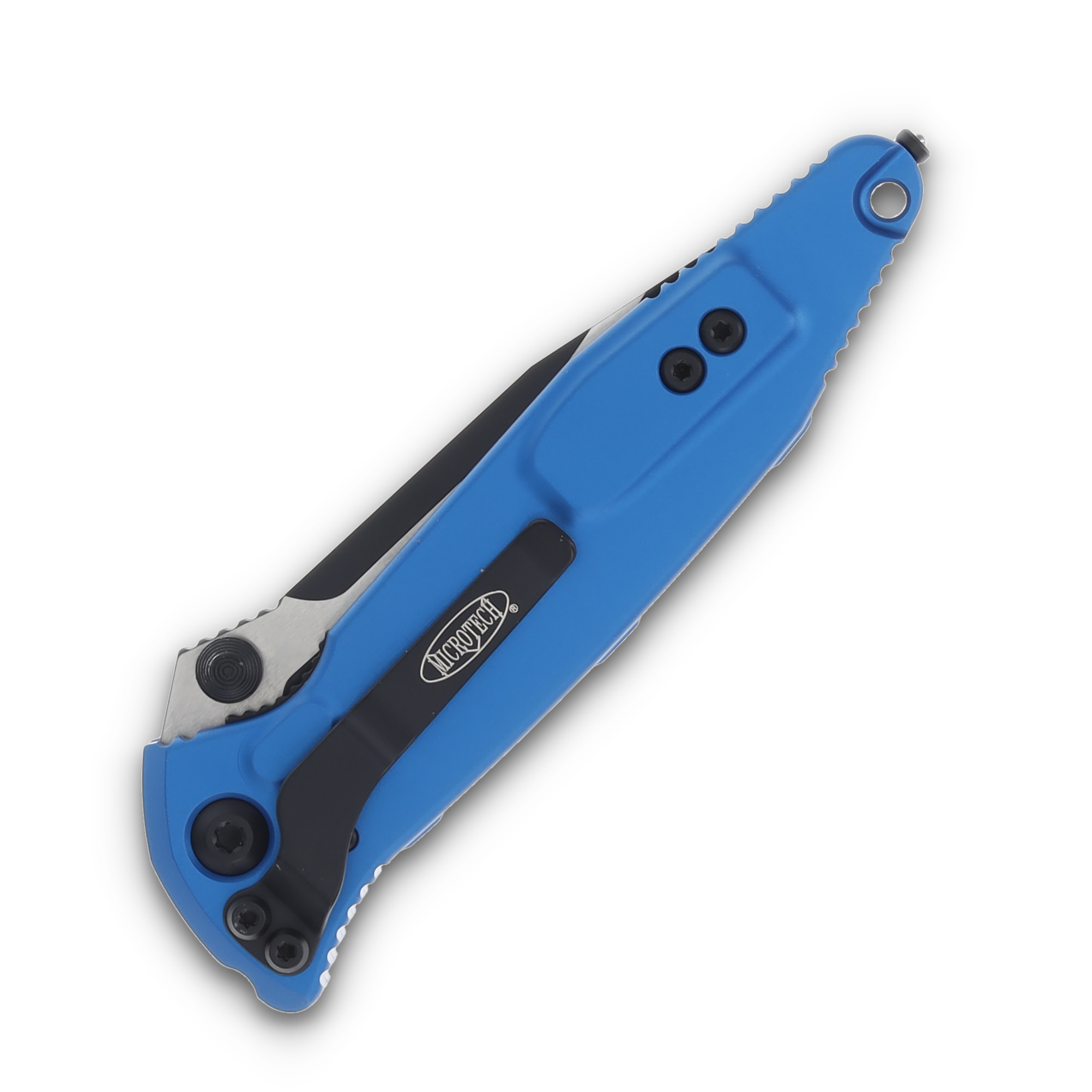 Microtech Socom Elite Folding Knife Blue 4.0in Black Part Serr Clip Point MT1602BL View 6