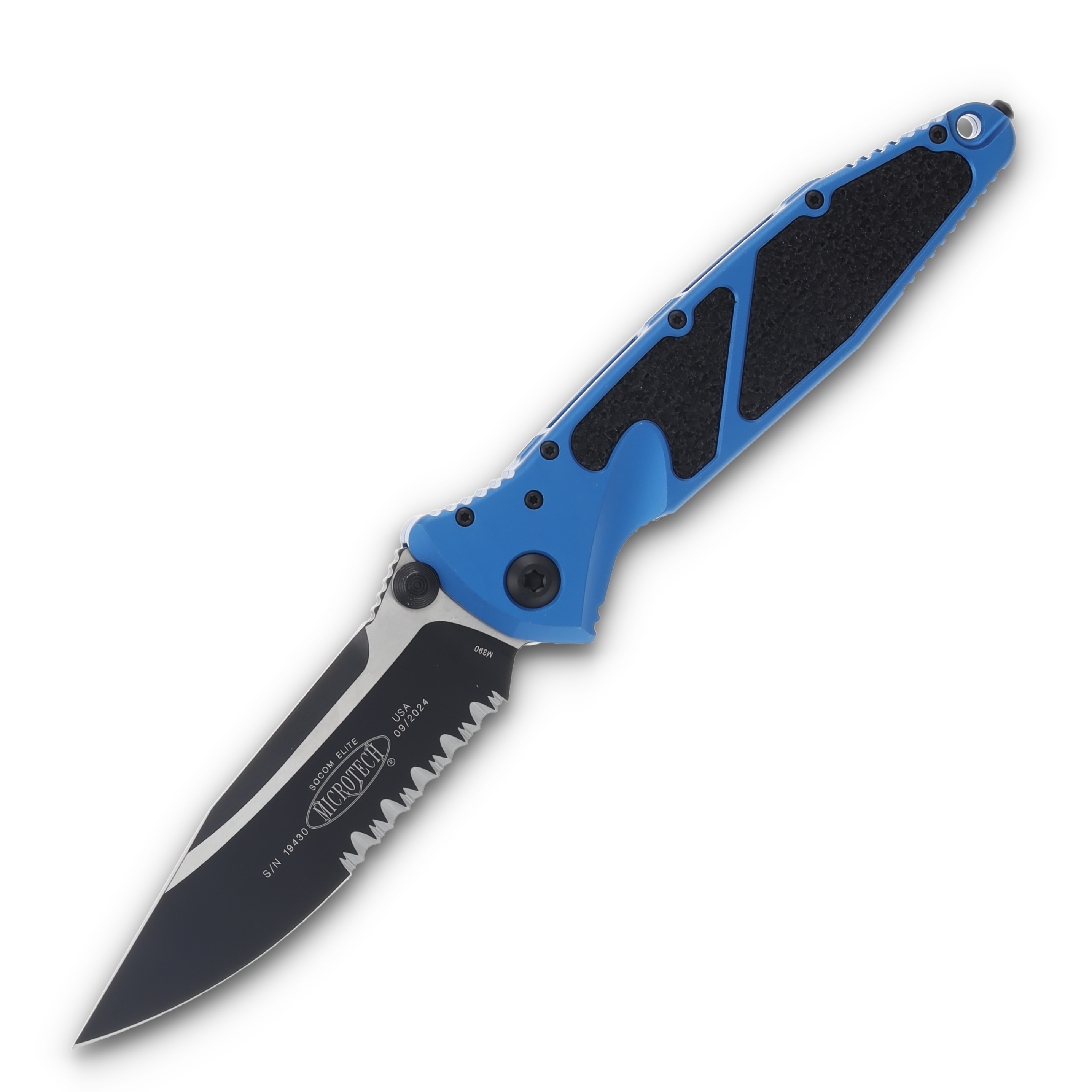 Microtech Socom Elite Folding Knife Blue 4.0in Black Part Serr Clip Point MT1602BL View 1