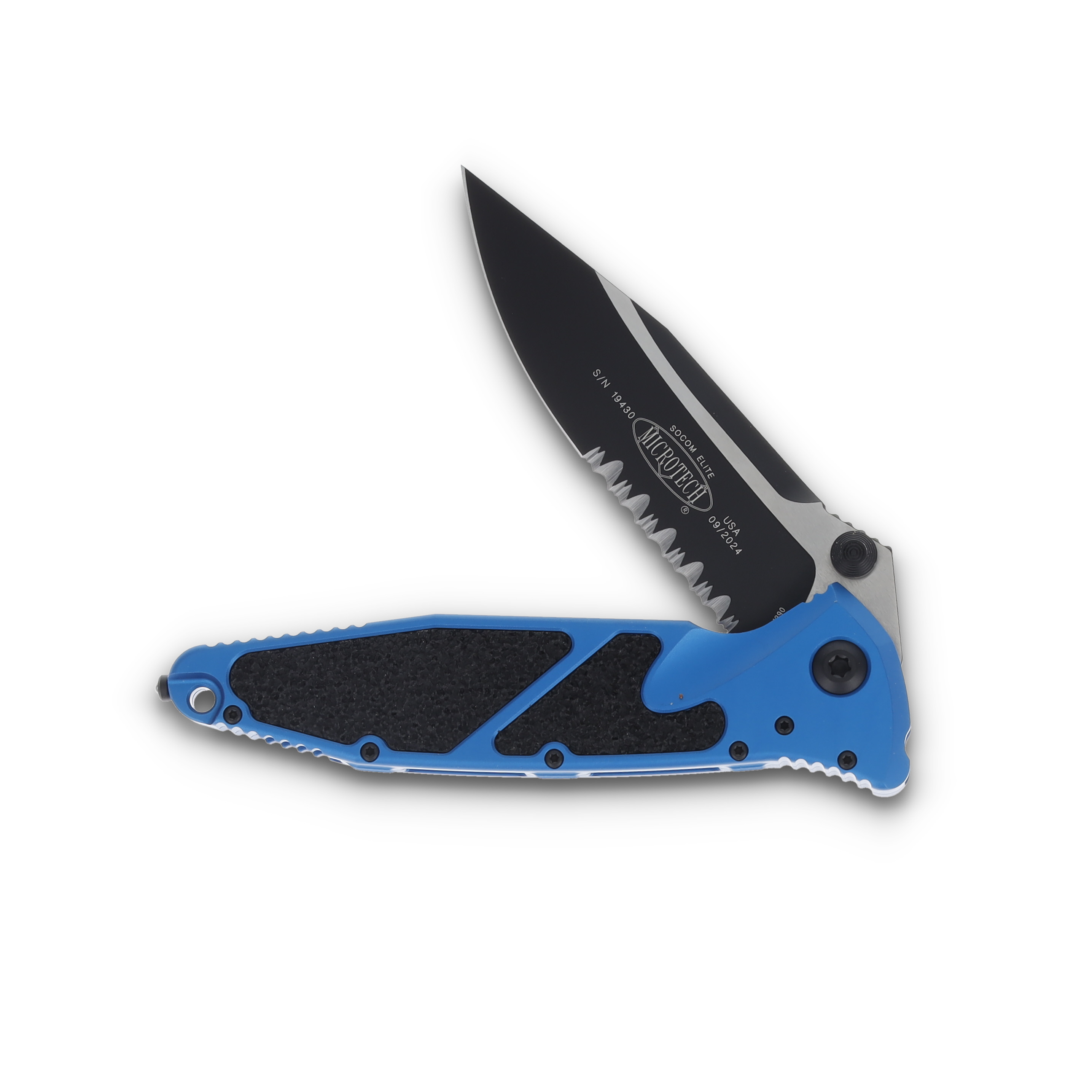 Microtech Socom Elite Folding Knife Blue 4.0in Black Part Serr Clip Point MT1602BL View 4