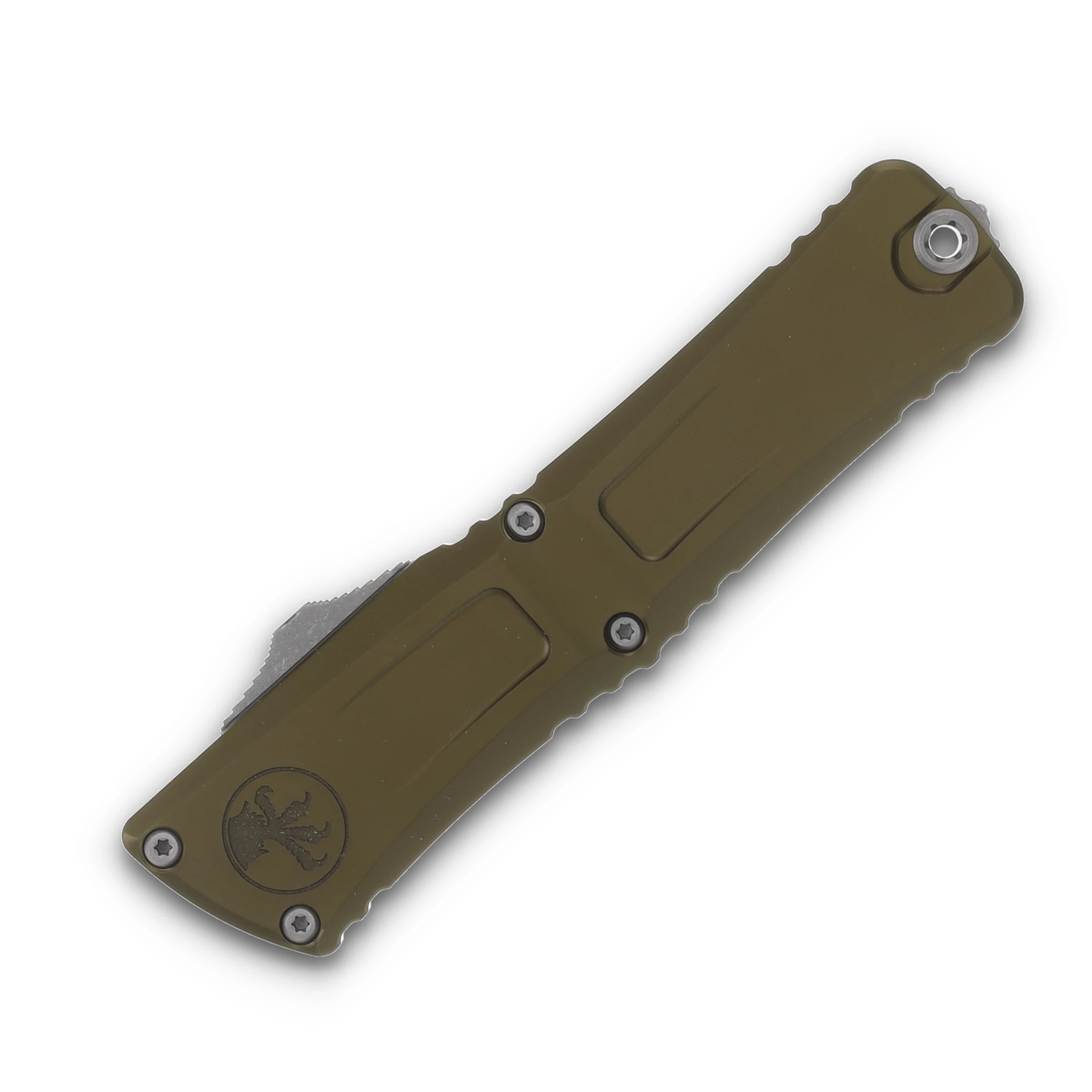 Microtech Combat Troodon Gen III OTF OD Green 4.0in Apocalyptic Part Serrated Tanto AUMT114411APOD View 3