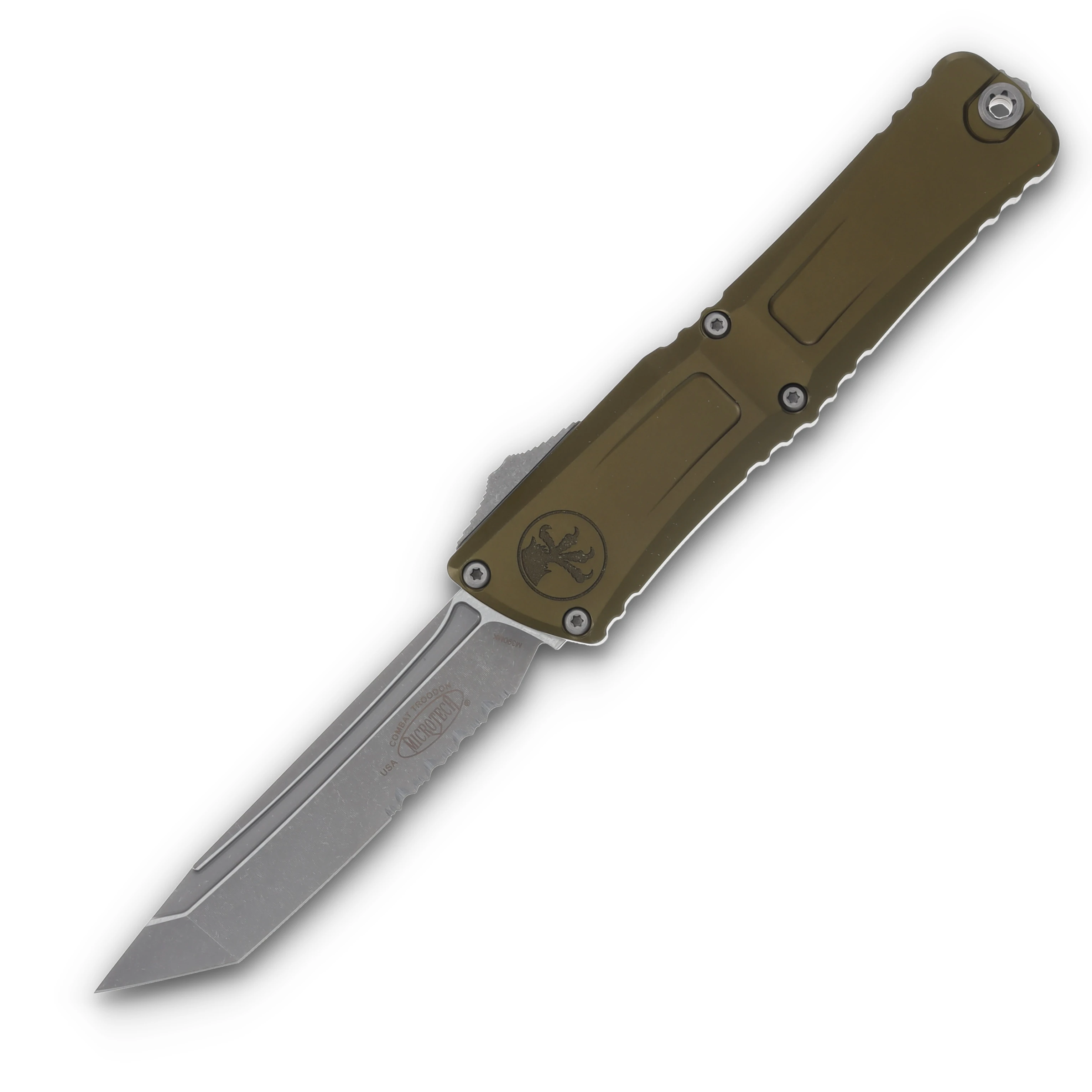 Microtech Combat Troodon Gen III OTF OD Green 4.0in Apocalyptic Part Serrated Tanto AUMT114411APOD View 1