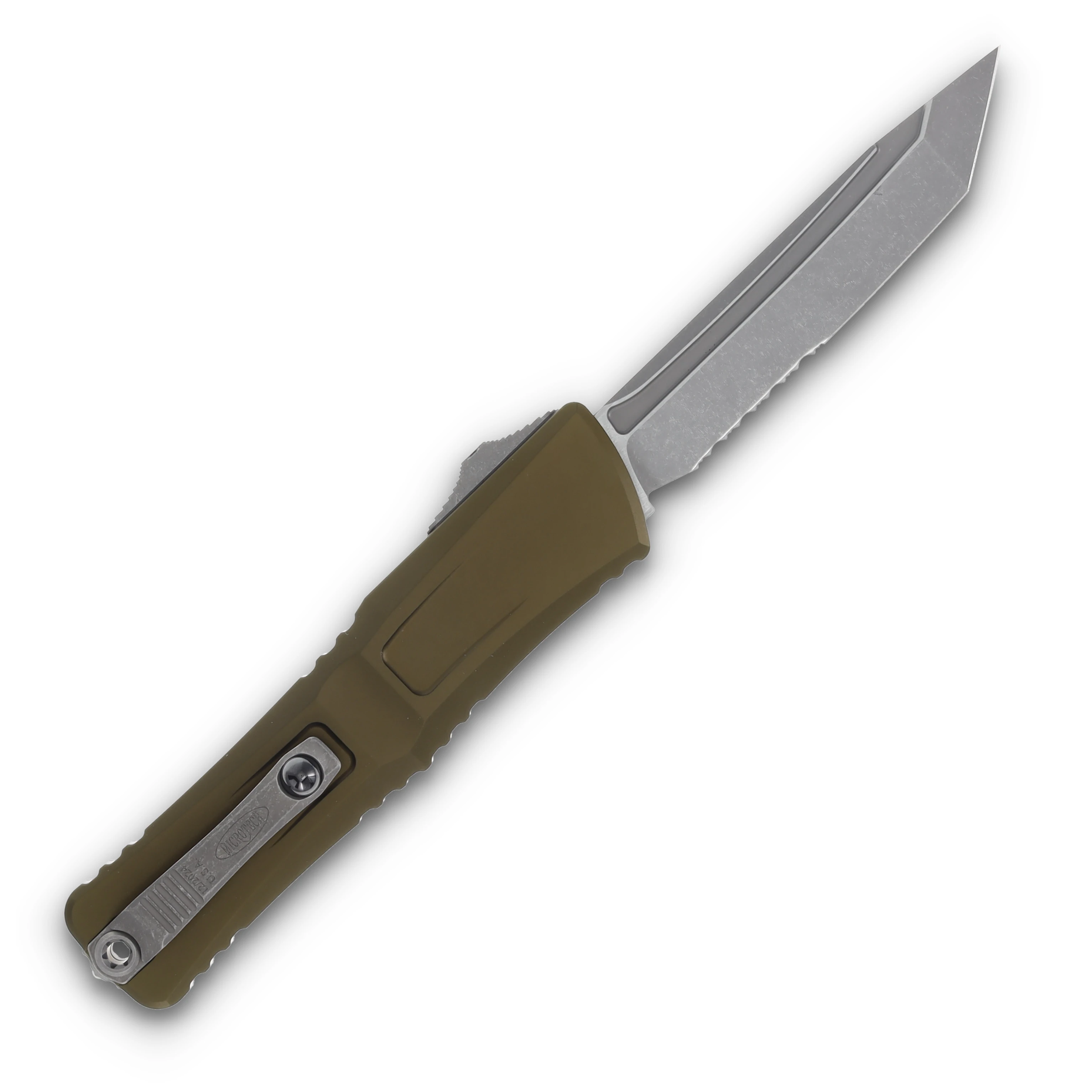Microtech Combat Troodon Gen III OTF OD Green 4.0in Apocalyptic Part Serrated Tanto AUMT114411APOD View 2