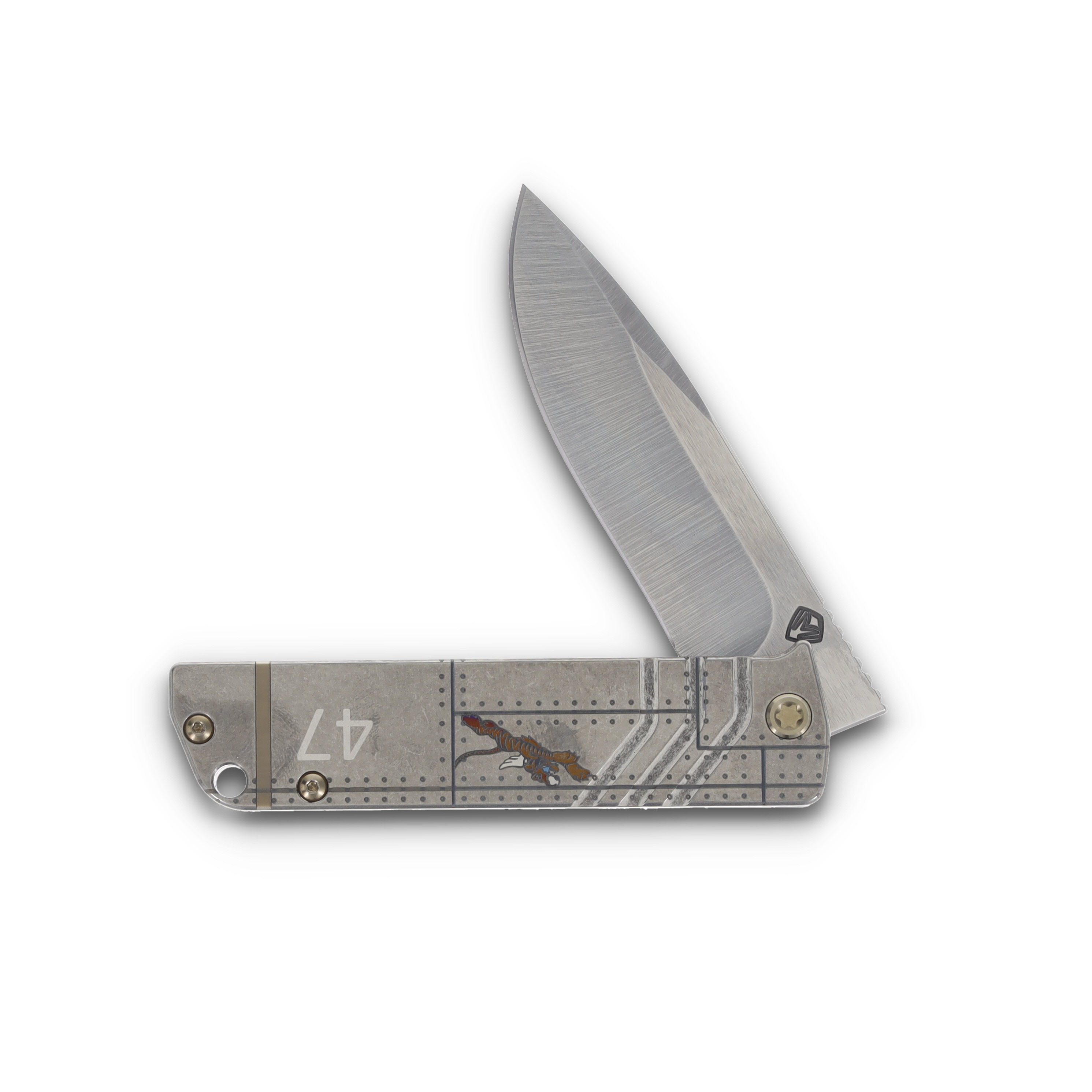 Medford The Antik S45VN Tumbled Drop Point Blade Tumbled "Flying Tiger/Rivets" Handles Brass/Bronze Hw & Clip MK2144TD-01TM-T1C1-BN View 3
