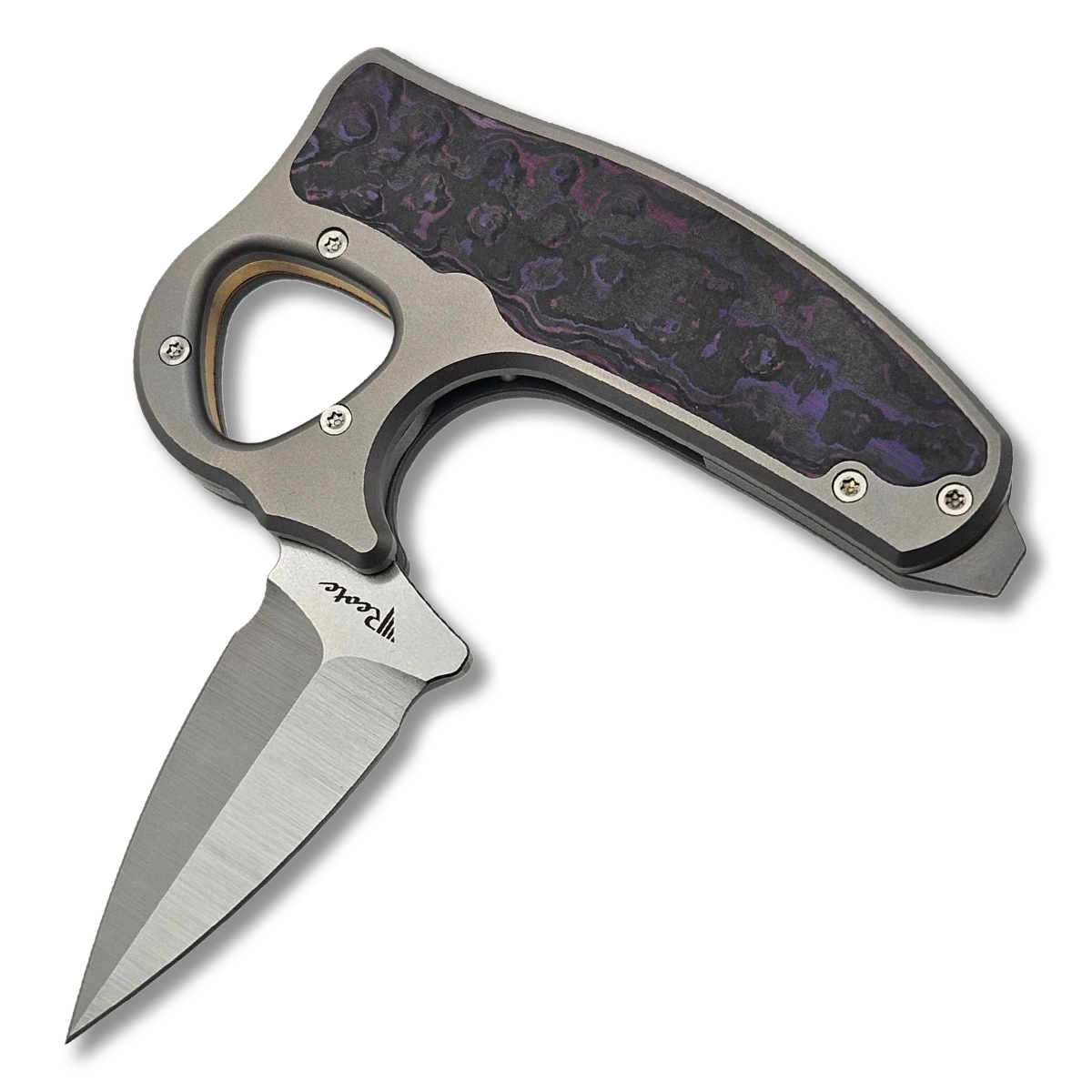 Reate Exo-D Ti-bead blast handle Elmax Belt satin blade Fat Carbon-Purple Haze inlay REEXO-D9 View 1