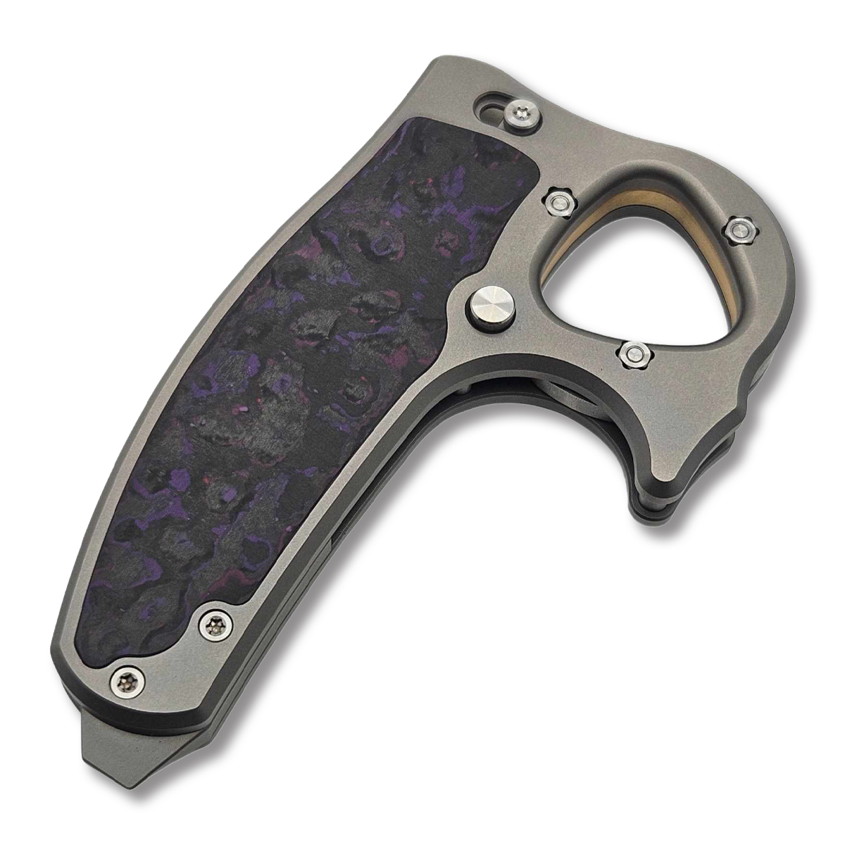 Reate Exo-D Ti-bead blast handle Elmax Belt satin blade Fat Carbon-Purple Haze inlay REEXO-D9 View 2