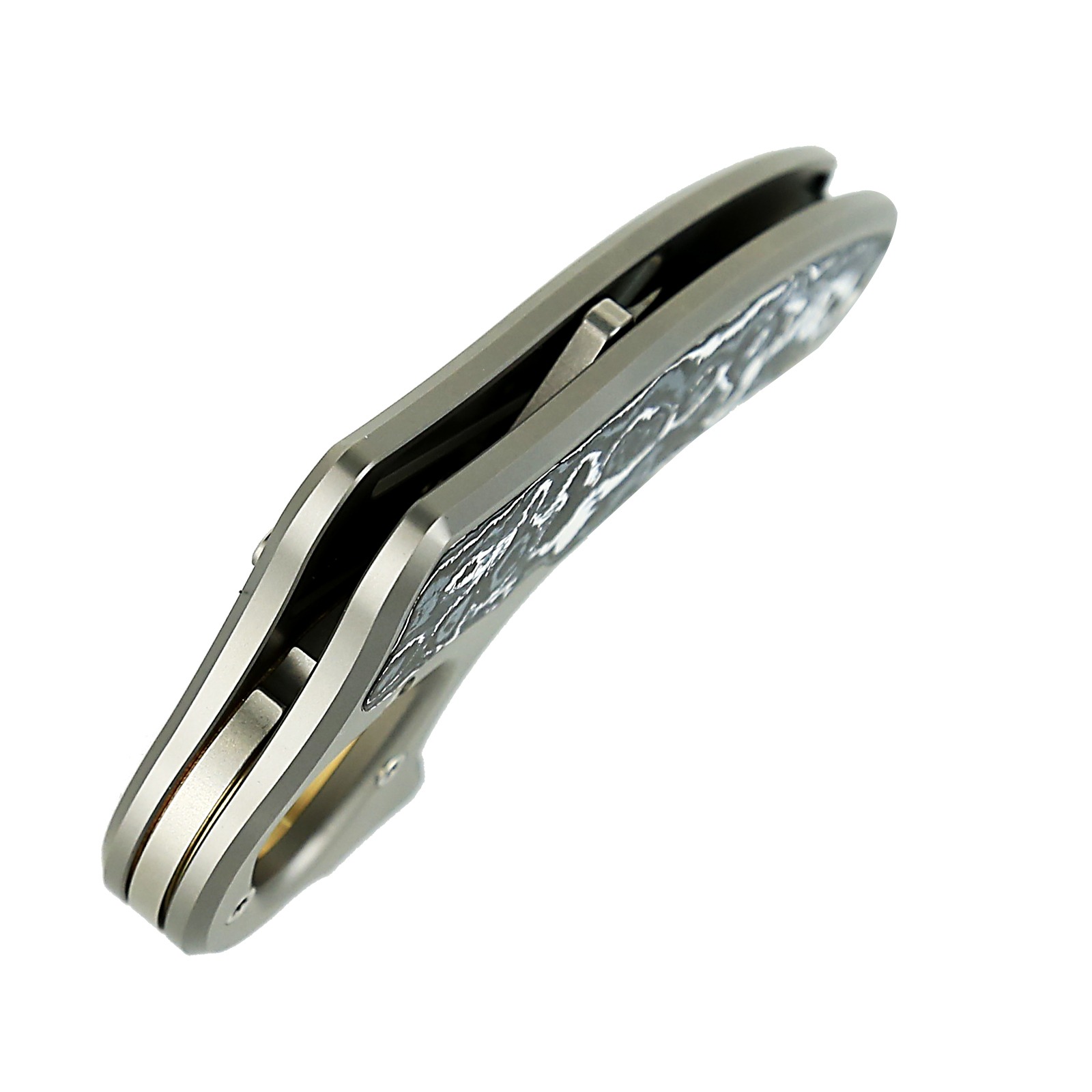 Reate EXO-D Ti-Flame Grain Handle White Storm Fat Carbon Inlay Belt Satin Elmax Blade REEXO-D11 View 2