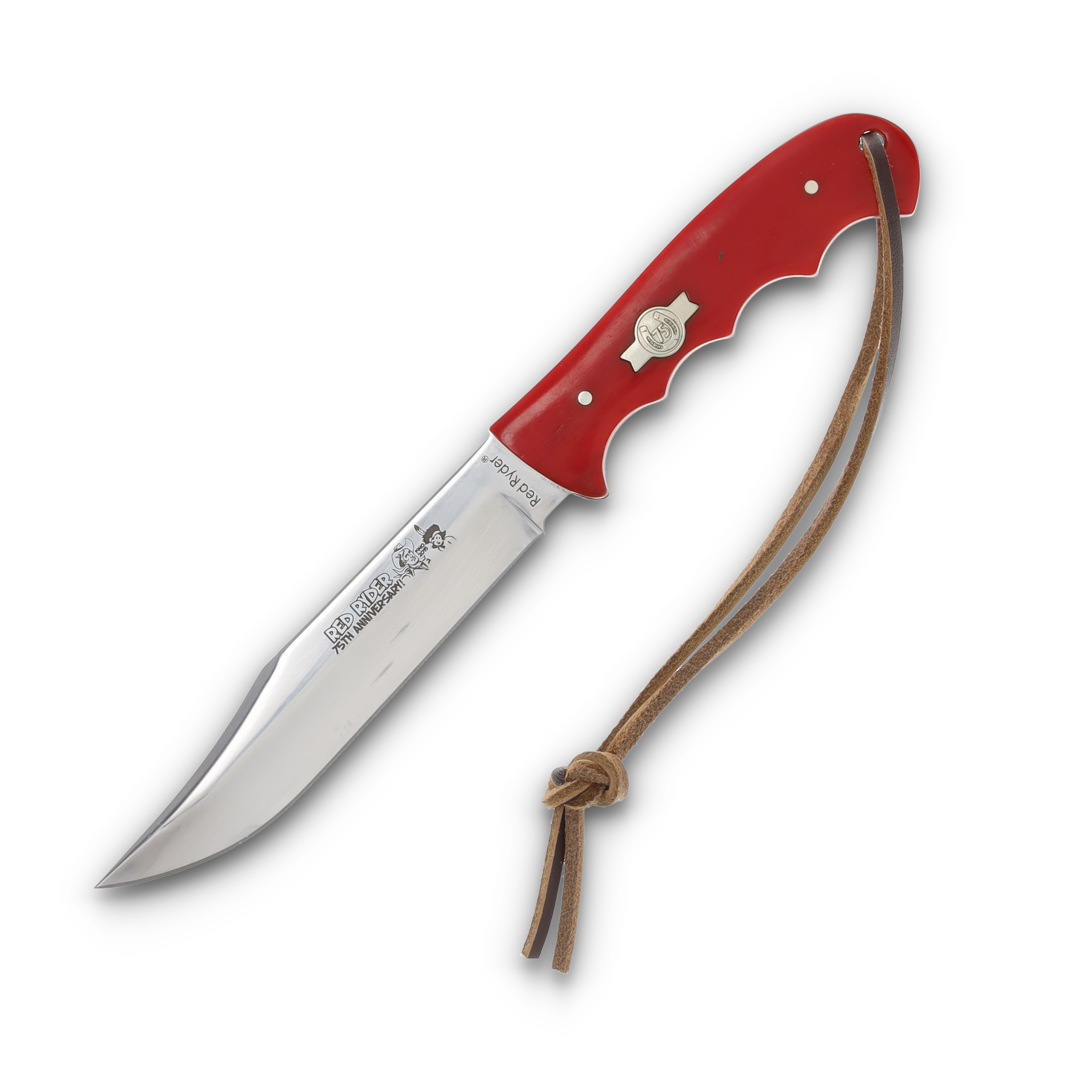Red Ryder 75th Anniversary Hunter Fixed Knife Red Smooth Bone 4.5in Clip Pt RR2A View 3