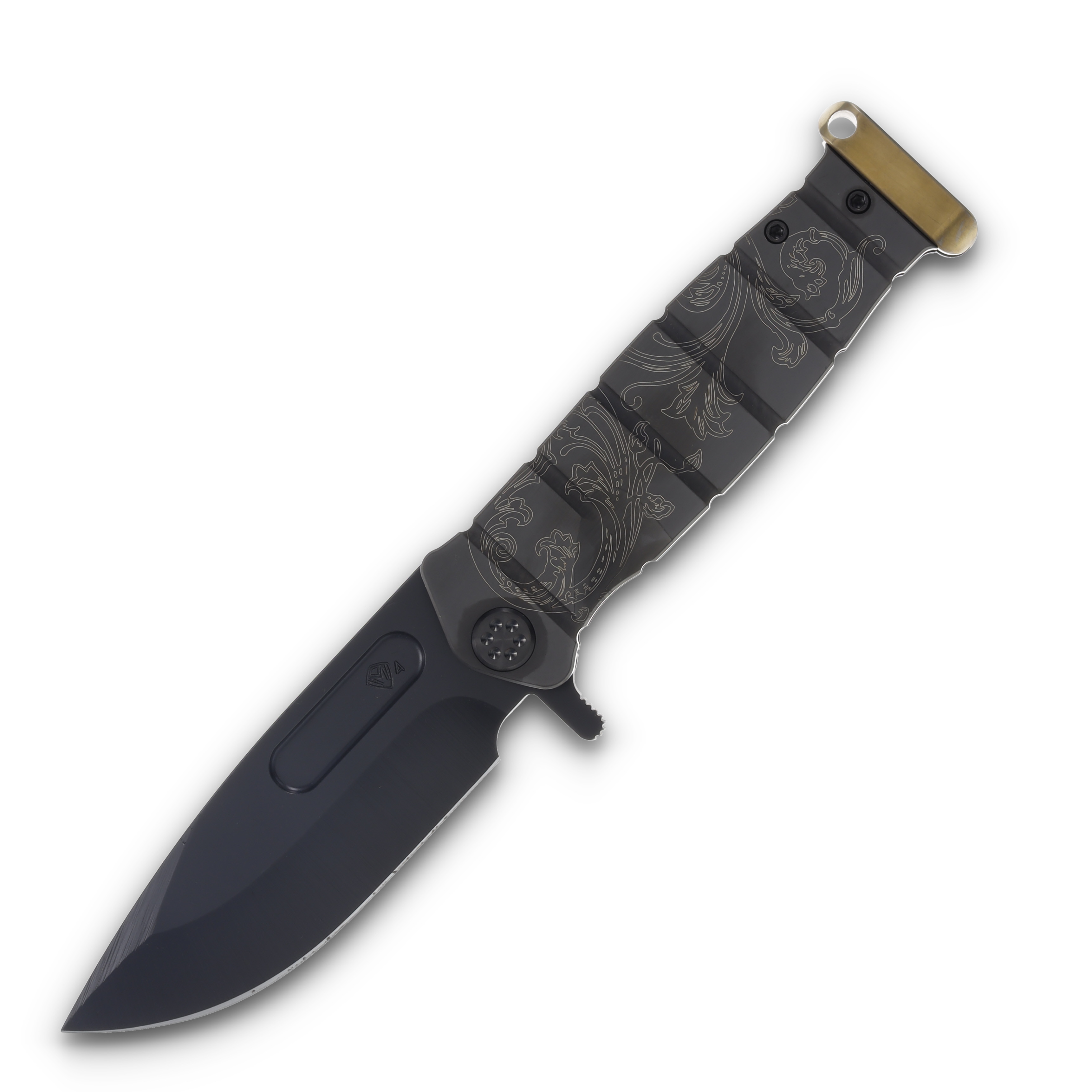 Medford USMC-FF S45VN  DLC Std Blade DLC Blade DLC "Gold Filigree" Handle Black HW w/Brushed/Bronze Clip MK2044PQ-30PV-TPC1-B1 View 1