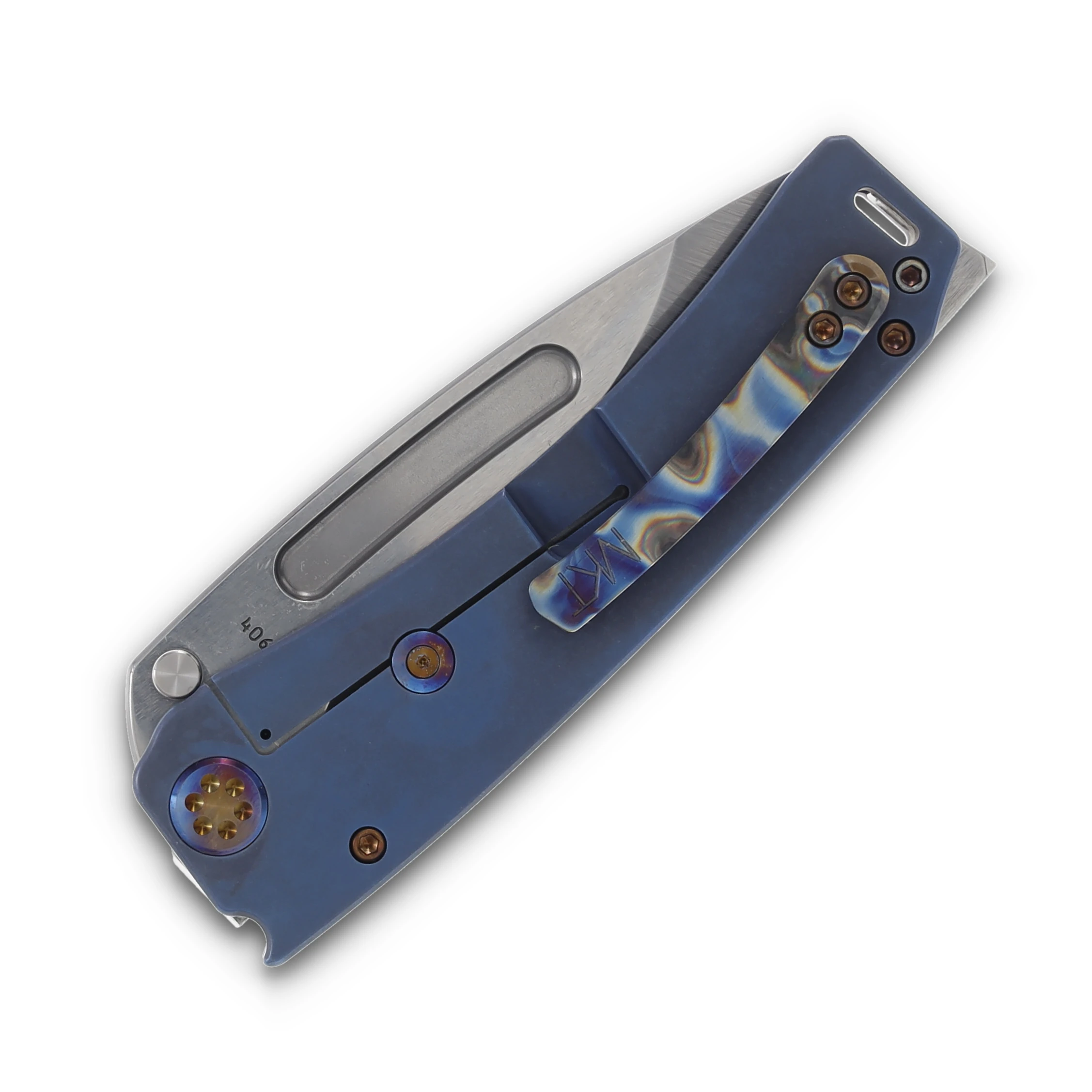 Medford Marauder H Folding Knife Tumbled S45VN Drop Point/Old School Blue with Flamed Hardware and Flamed Tsunami Clip MK0454TD-04A2-TFCF-BN View 6