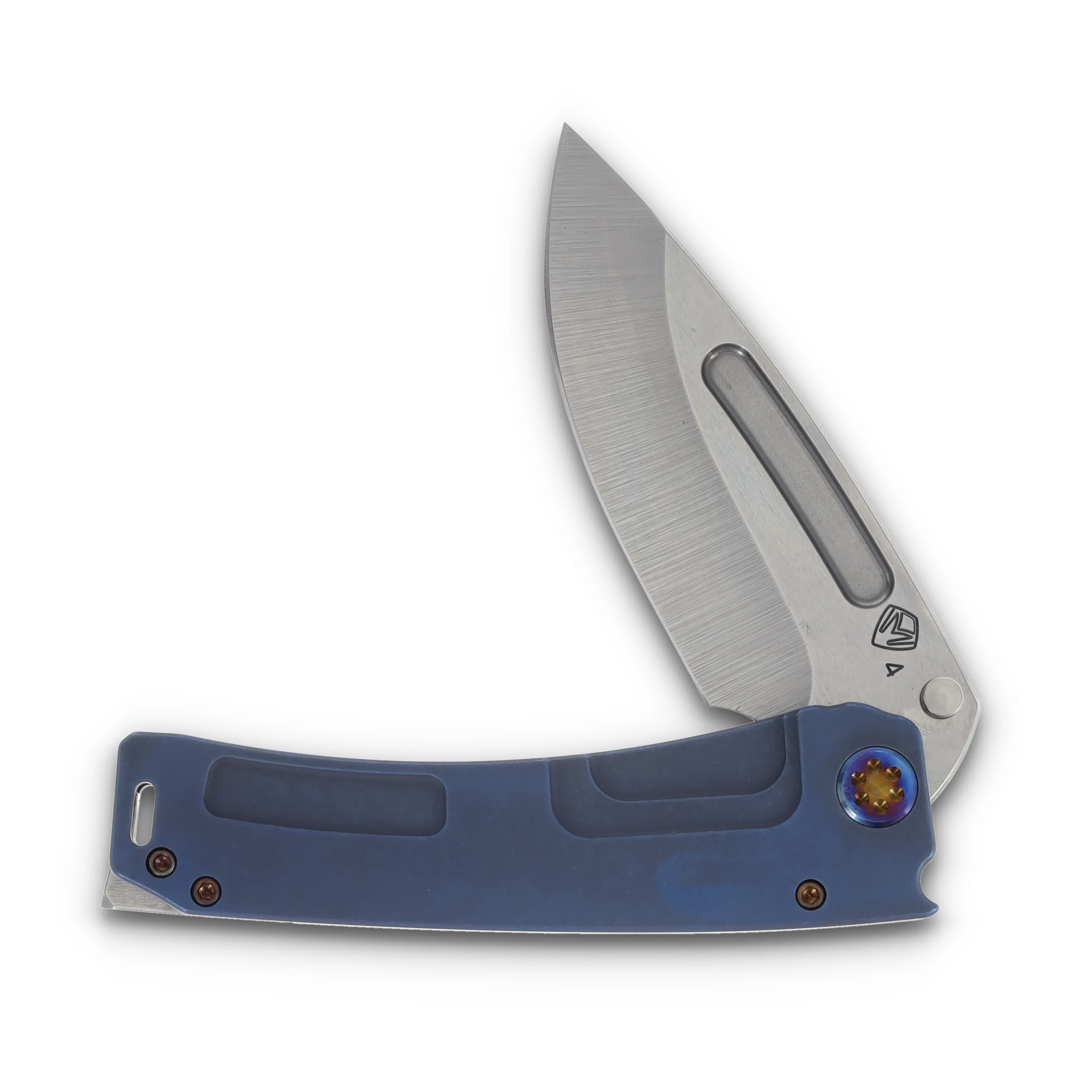 Medford Marauder H Folding Knife Tumbled S45VN Drop Point/Old School Blue with Flamed Hardware and Flamed Tsunami Clip MK0454TD-04A2-TFCF-BN View 3
