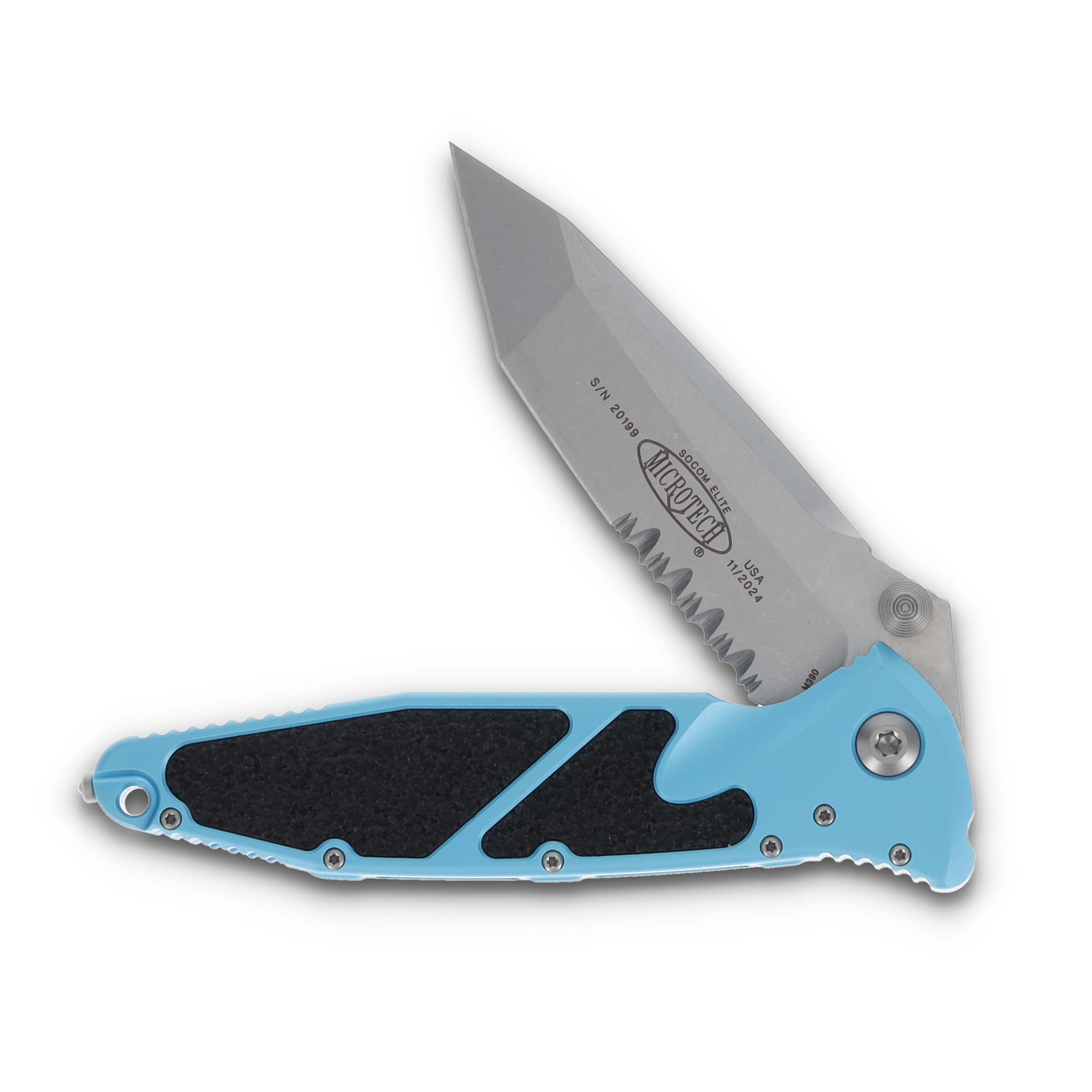 Microtech Socom Elite Folding Knife Turquoise 4.0in SW Part Serr Clip Point MT16111TQ View 3