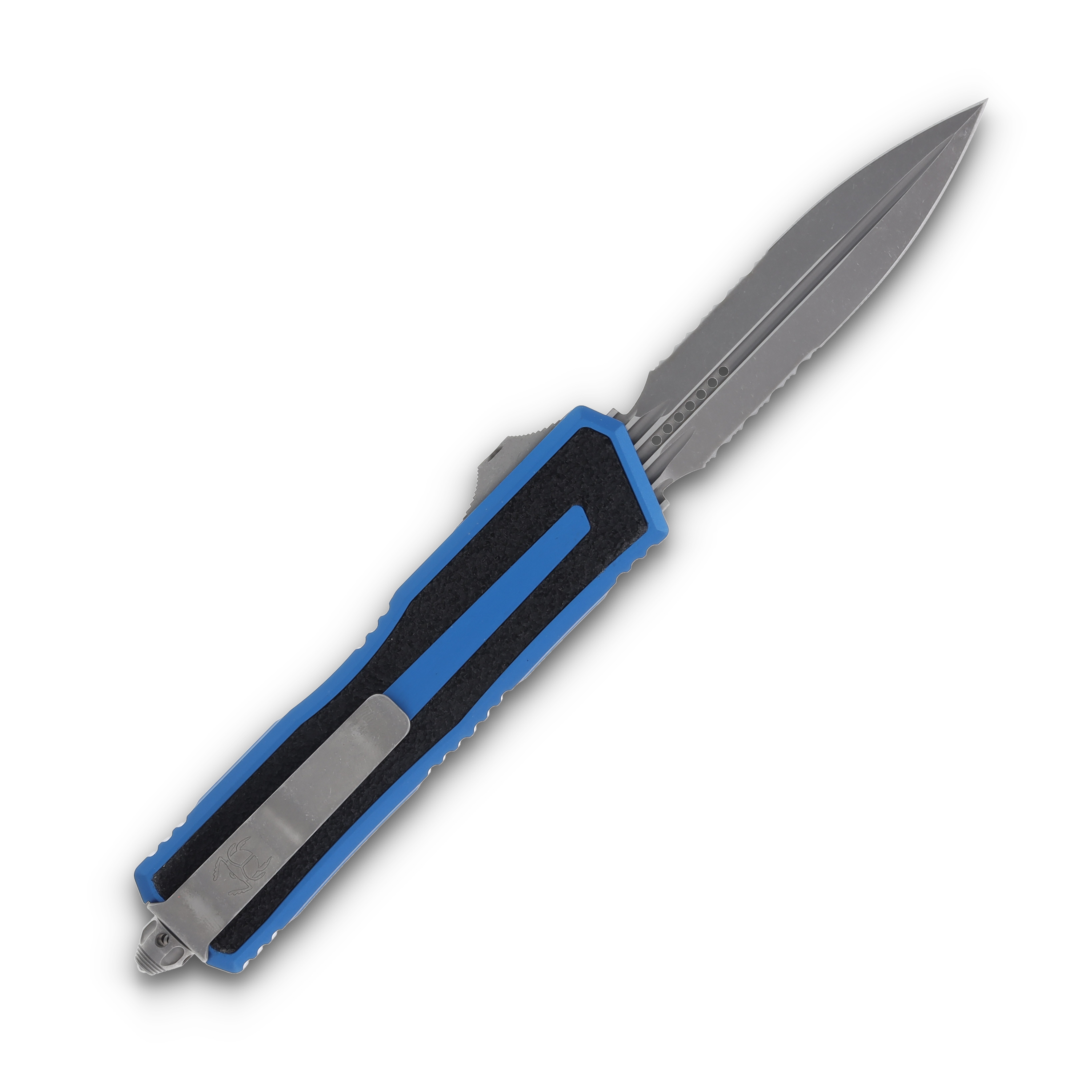 Microtech Scarab II Gen III D/E Auto OTF Knife Blue 3.88in Apocalyptic PS Dagger AUMT128011APBL View 2