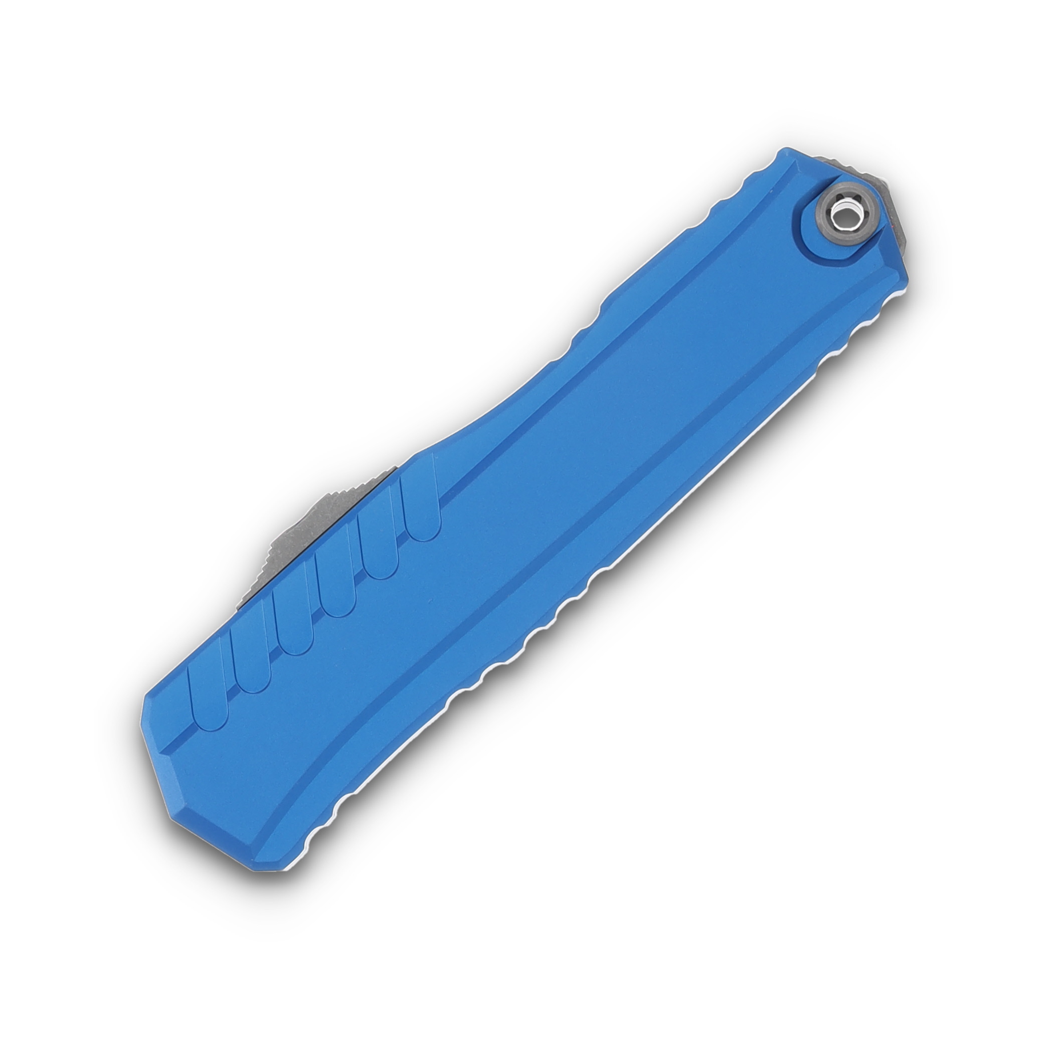 Microtech Cypher II Blue Aluminum OTF Auto 3.5in Apocalyptic Wharncliffe Blade AUMT124110APBL View 3