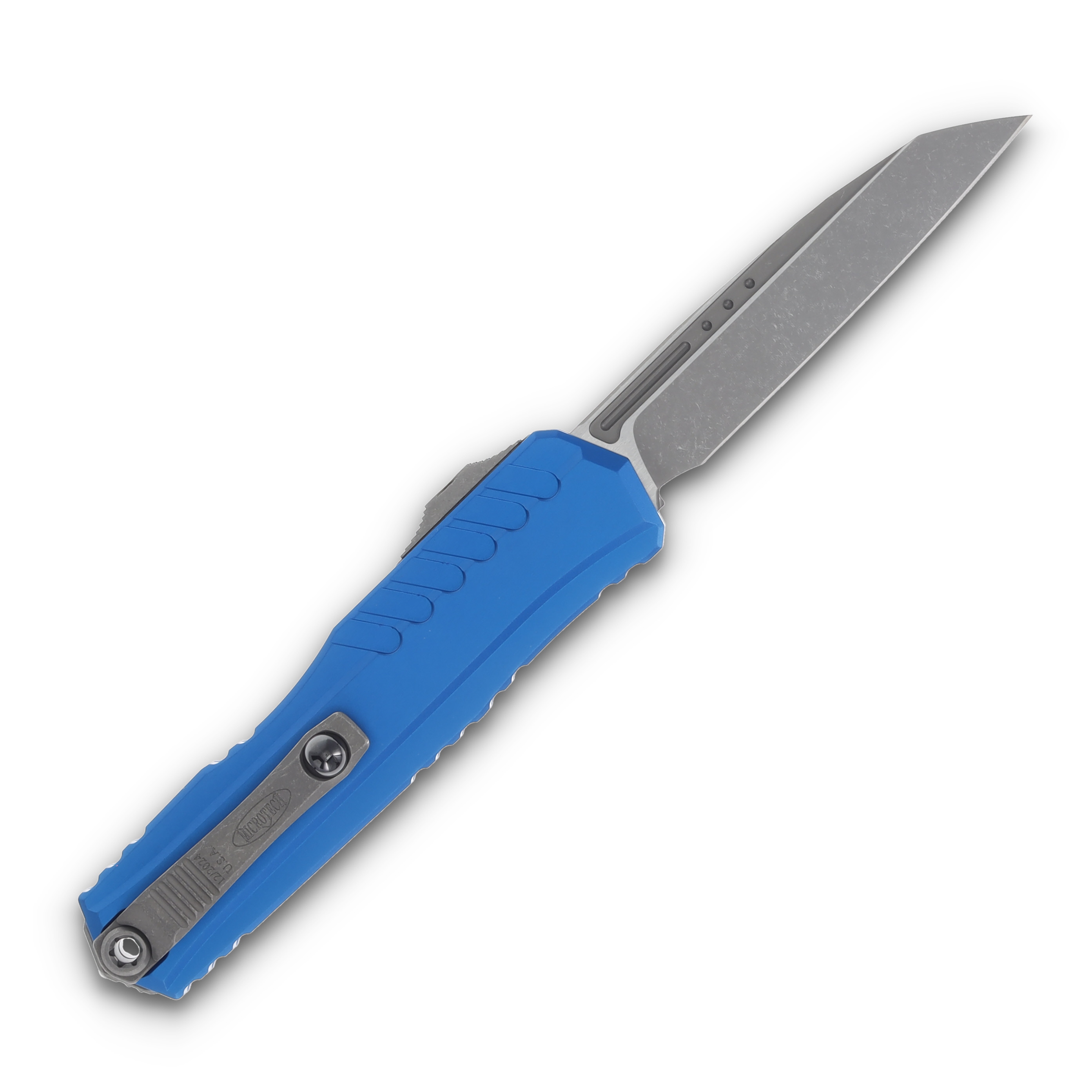 Microtech Cypher II Blue Aluminum OTF Auto 3.5in Apocalyptic Wharncliffe Blade AUMT124110APBL View 2