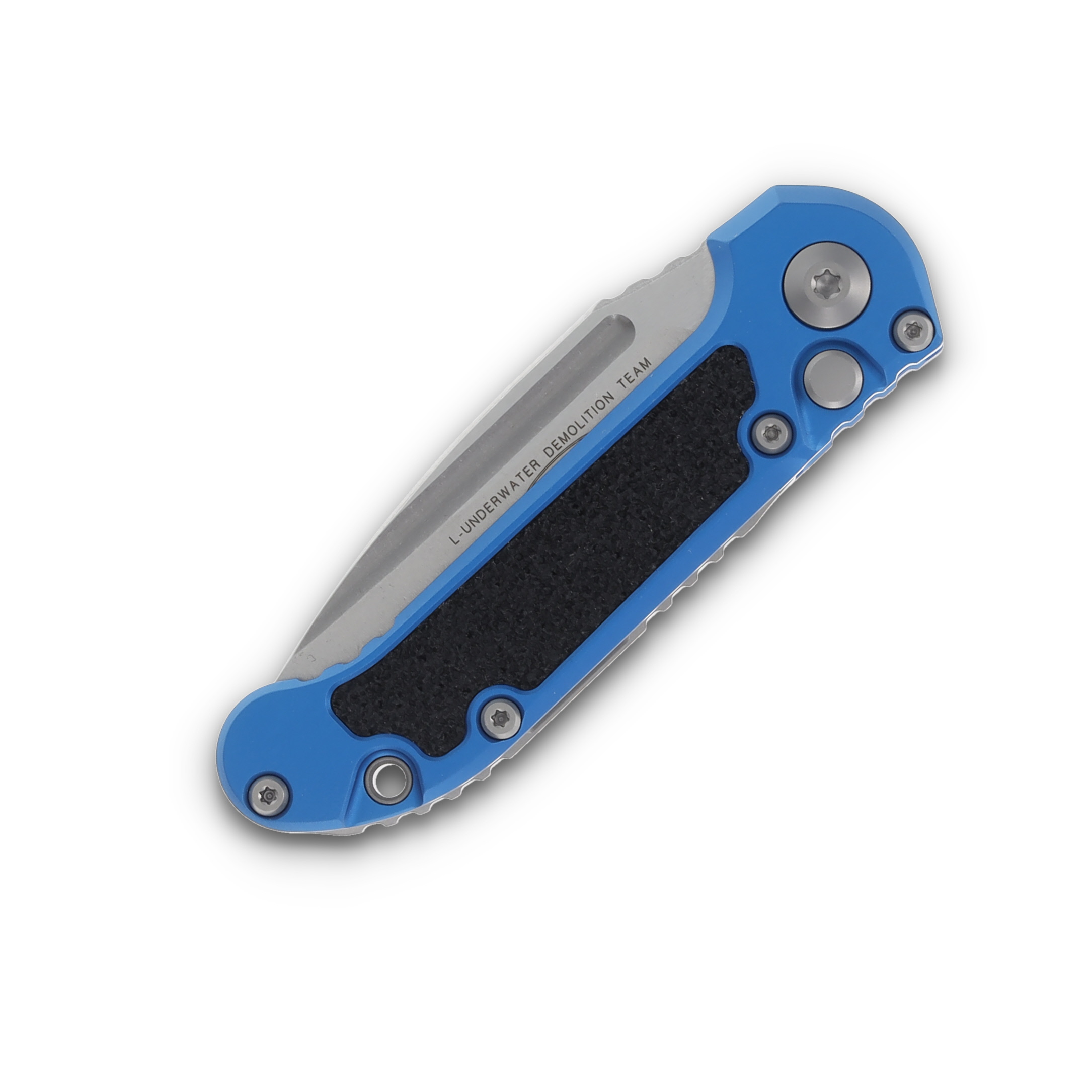 Microtech LUDT Gen III AUTO Blue Folding Knife 3.5in Stonewash Drop Point Part Serr AUMT113511BL View 3
