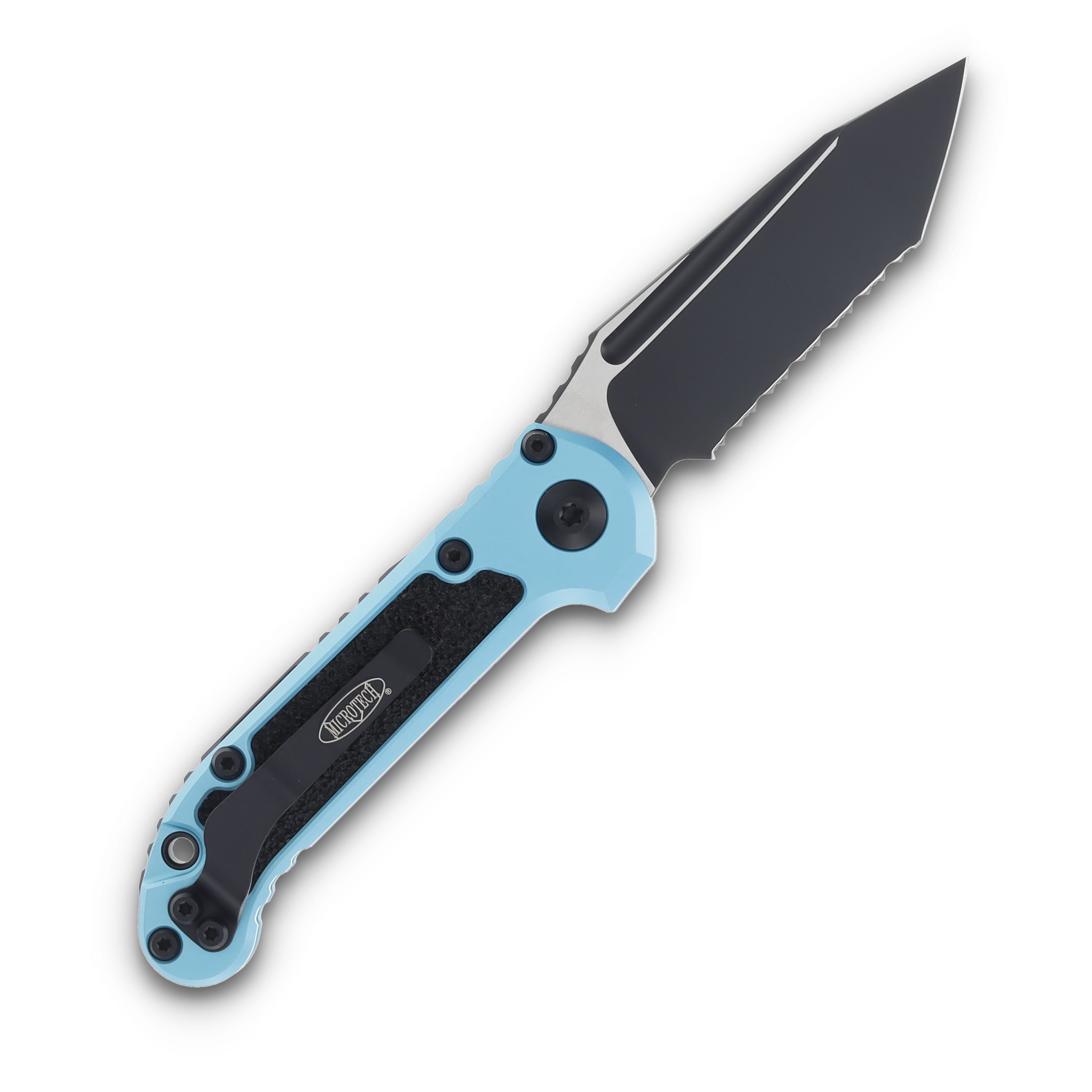 Microtech LUDT Gen III AUTO Turquoise Folding Knife 3.5in Black Tanto Serrated AUMT11363TQ View 2