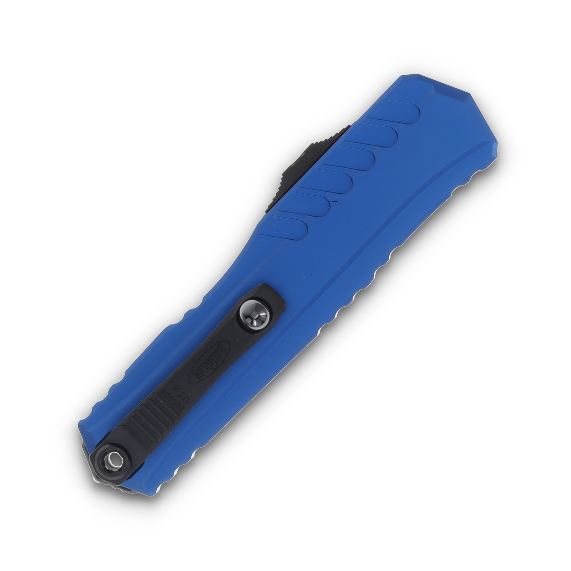 Microtech Cypher II Blue Aluminum OTF Auto 3.5in Black Wharncliffe Blade AUMT12411BL View 4