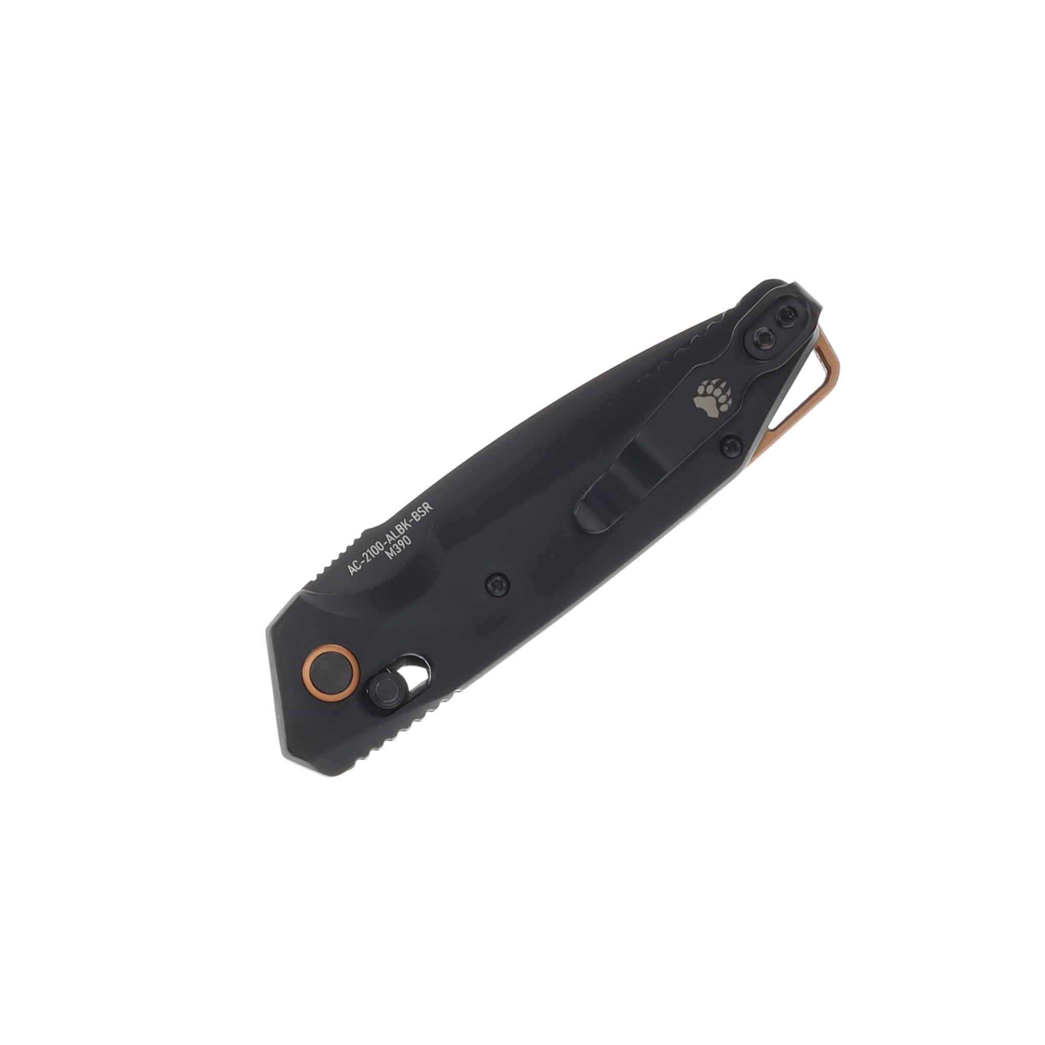Bear & Son Auto Bear Ops KATAKTW II Black & Copper Aluminum M390 DLC Black Partial Serrated Blade AC-2100-ALBK-BSR View 3