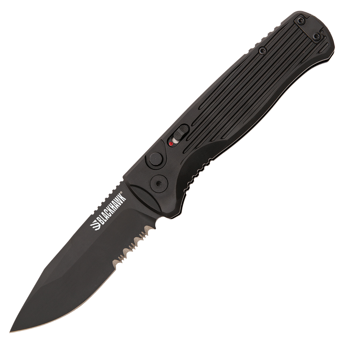 Blackhawk Auto Sonar Push Button Modified Drop Point Blade Partially Serrated Edge AUBHSN111BK View 1