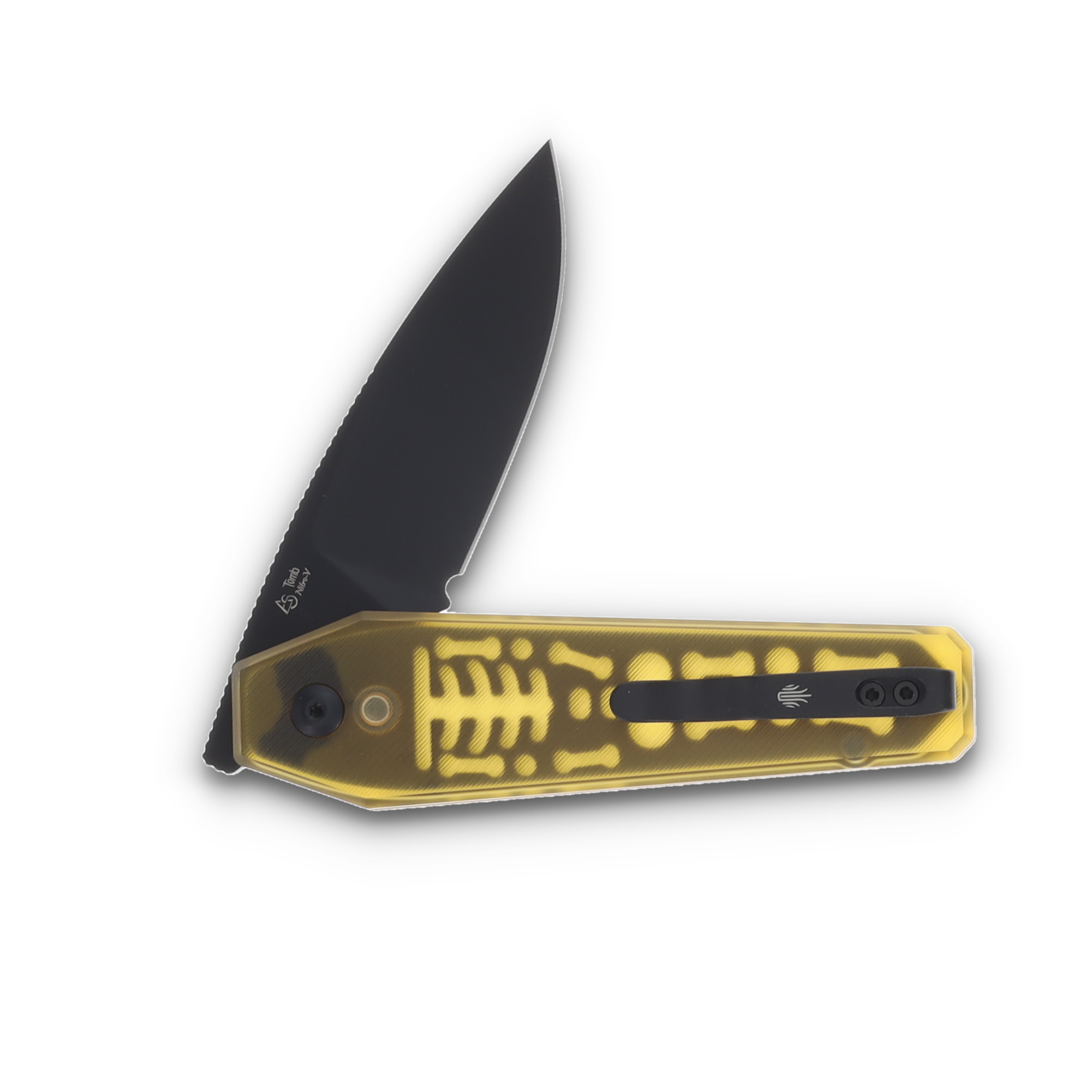Kizer Tomb Folding Knife Yellow PEI 3.21in Plain Black PVD Drop Point V3692A1 View 4