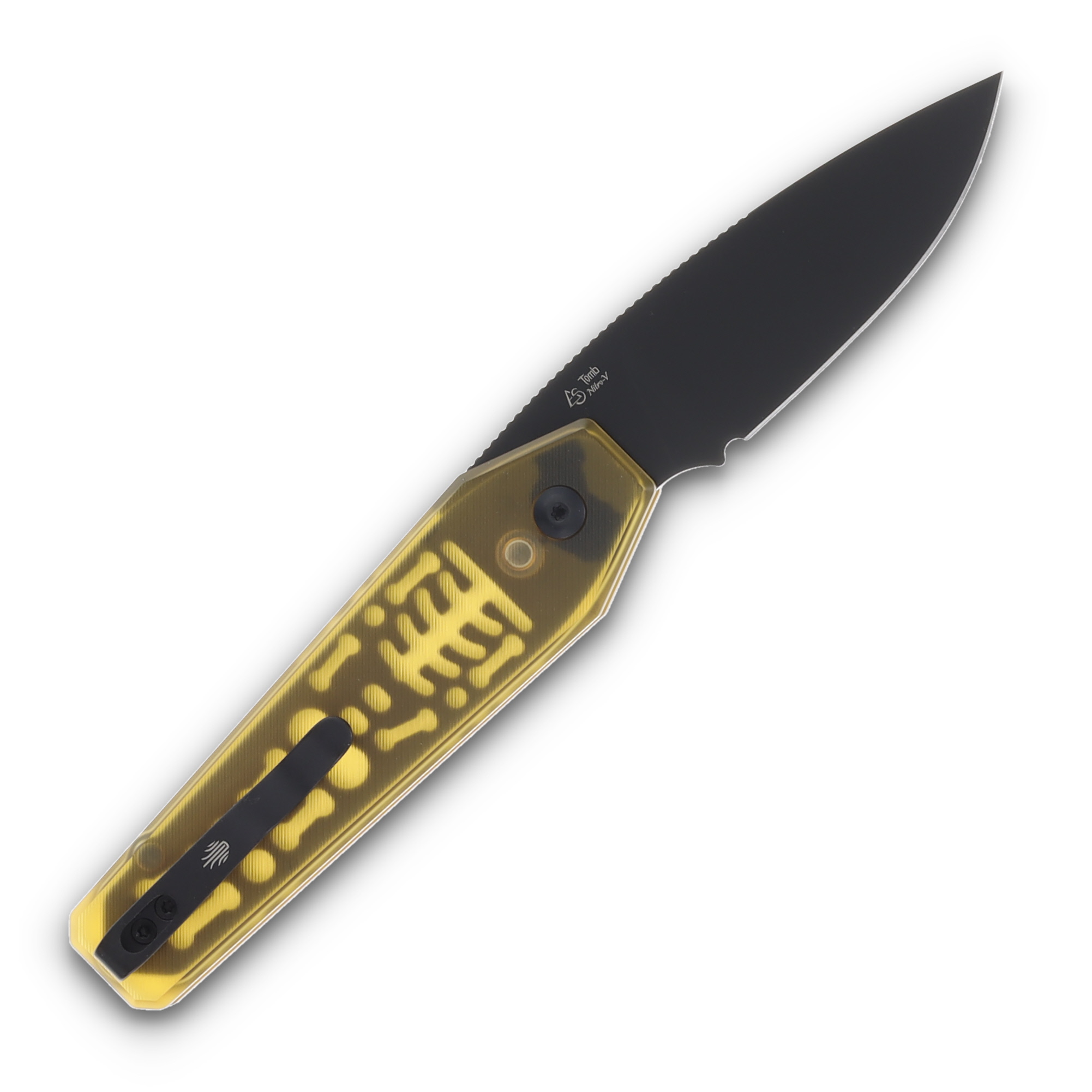 Kizer Tomb Folding Knife Yellow PEI 3.21in Plain Black PVD Drop Point V3692A1 View 2