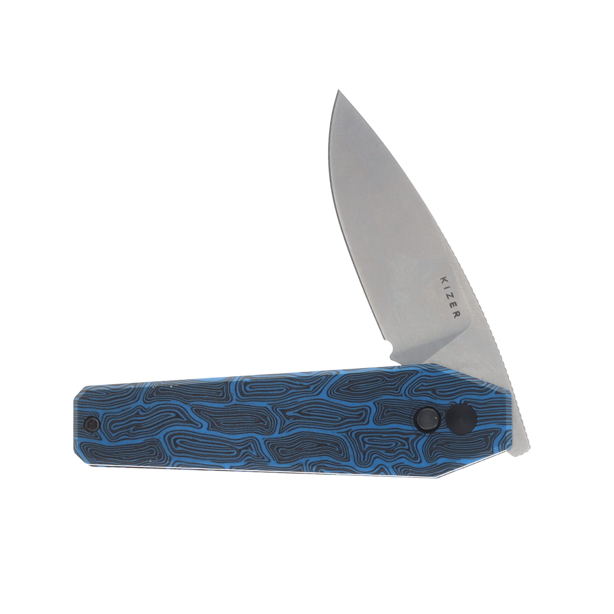 Kizer Tomb Blue-Black Damascus G-10 3.21in Plain Stonewash Drop Point V3692A3 View 3