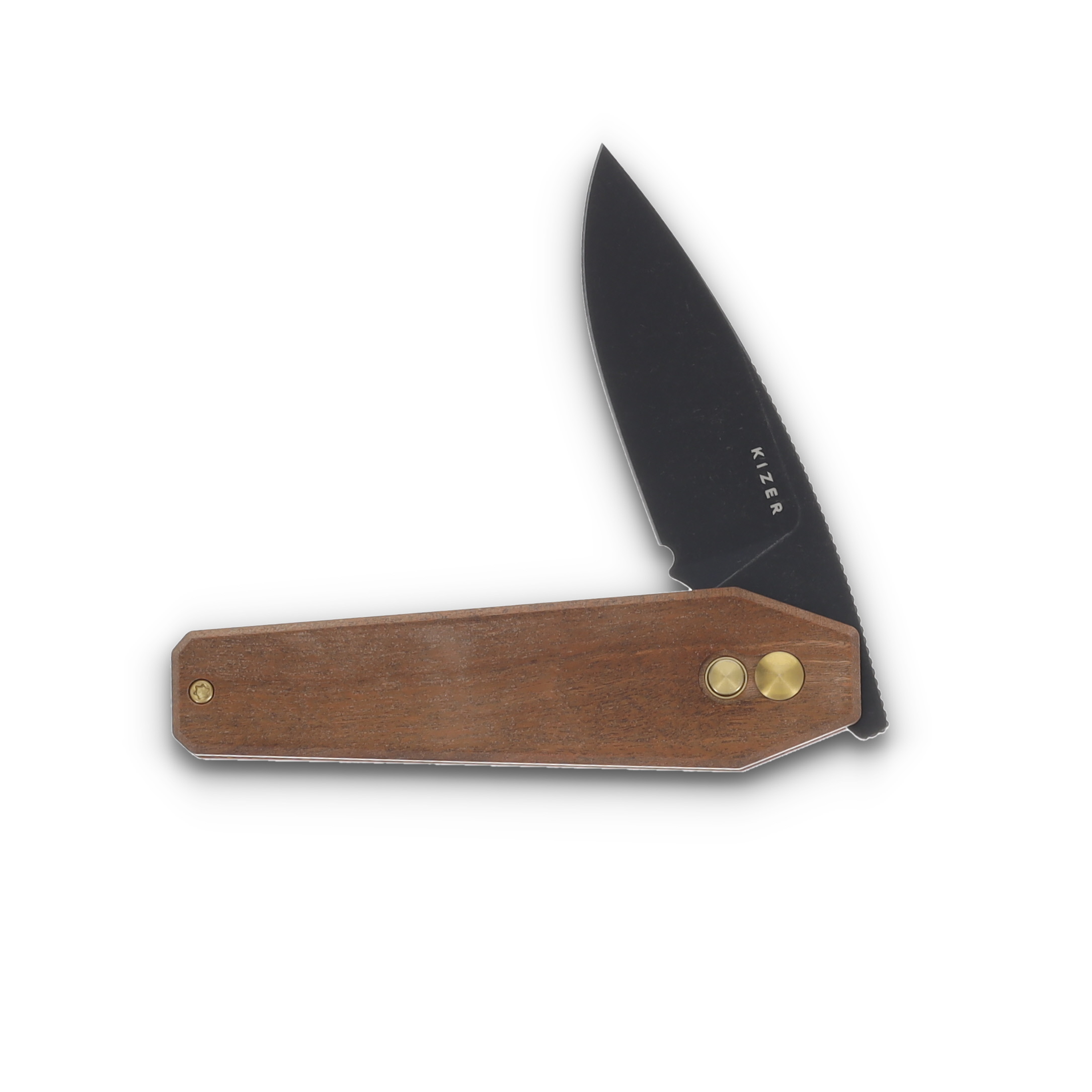 Kizer Tomb Mkuruti Wood 3.2 Inch Plain Black Stonewash Drop Point V3692A4 View 3