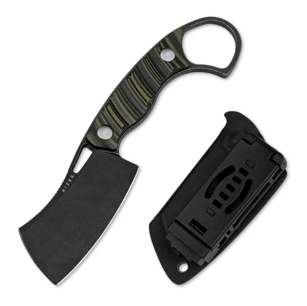 Kizer Little Rhino Fixed Blade Knife Black D2/Olive and Black G-10 with Kydex Sheath 1065A3 View 1