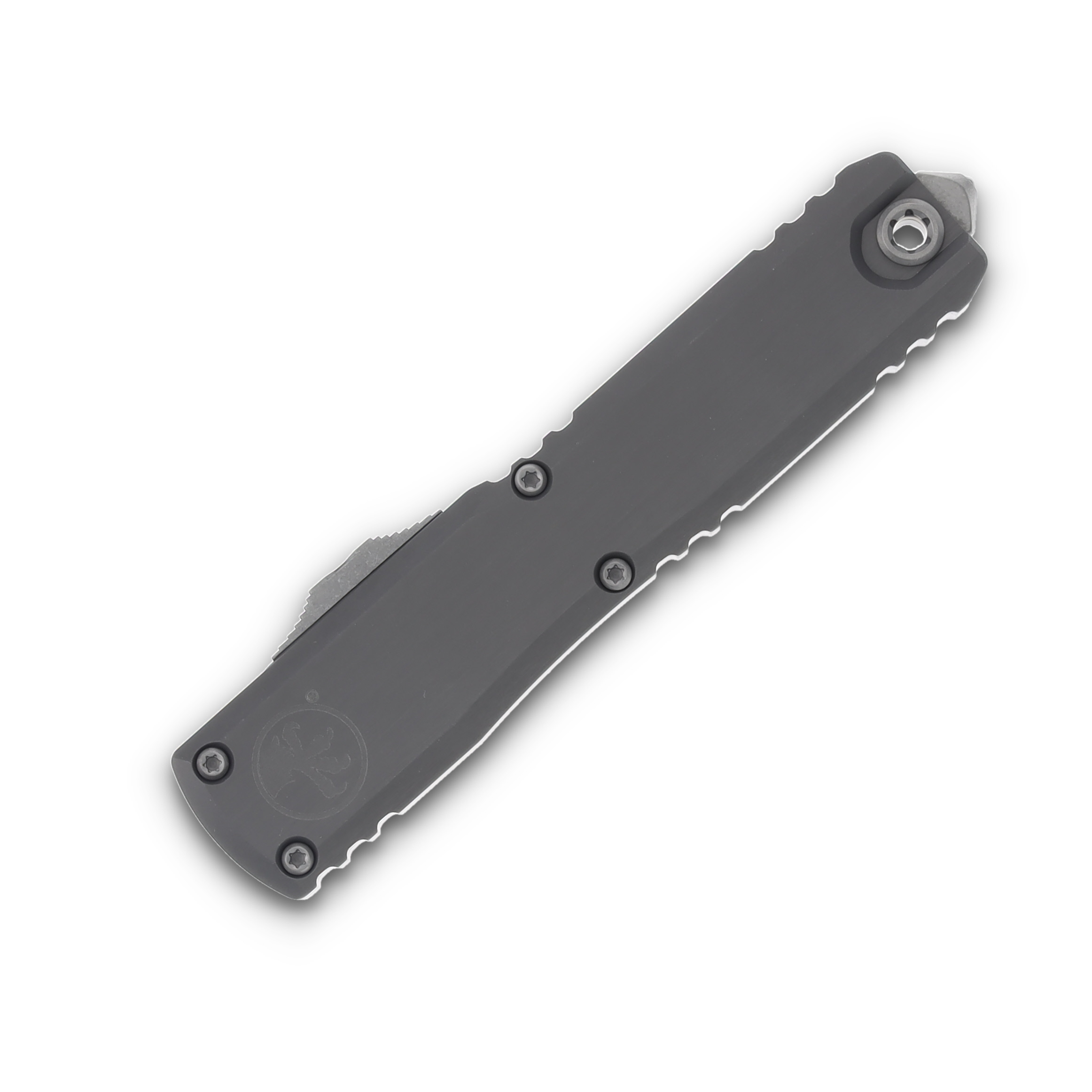 Microtech Ultratech Gen III ZBT D/E Apocalyptic Full Serrated Natural Clear Handle AUMT112212APNC View 3