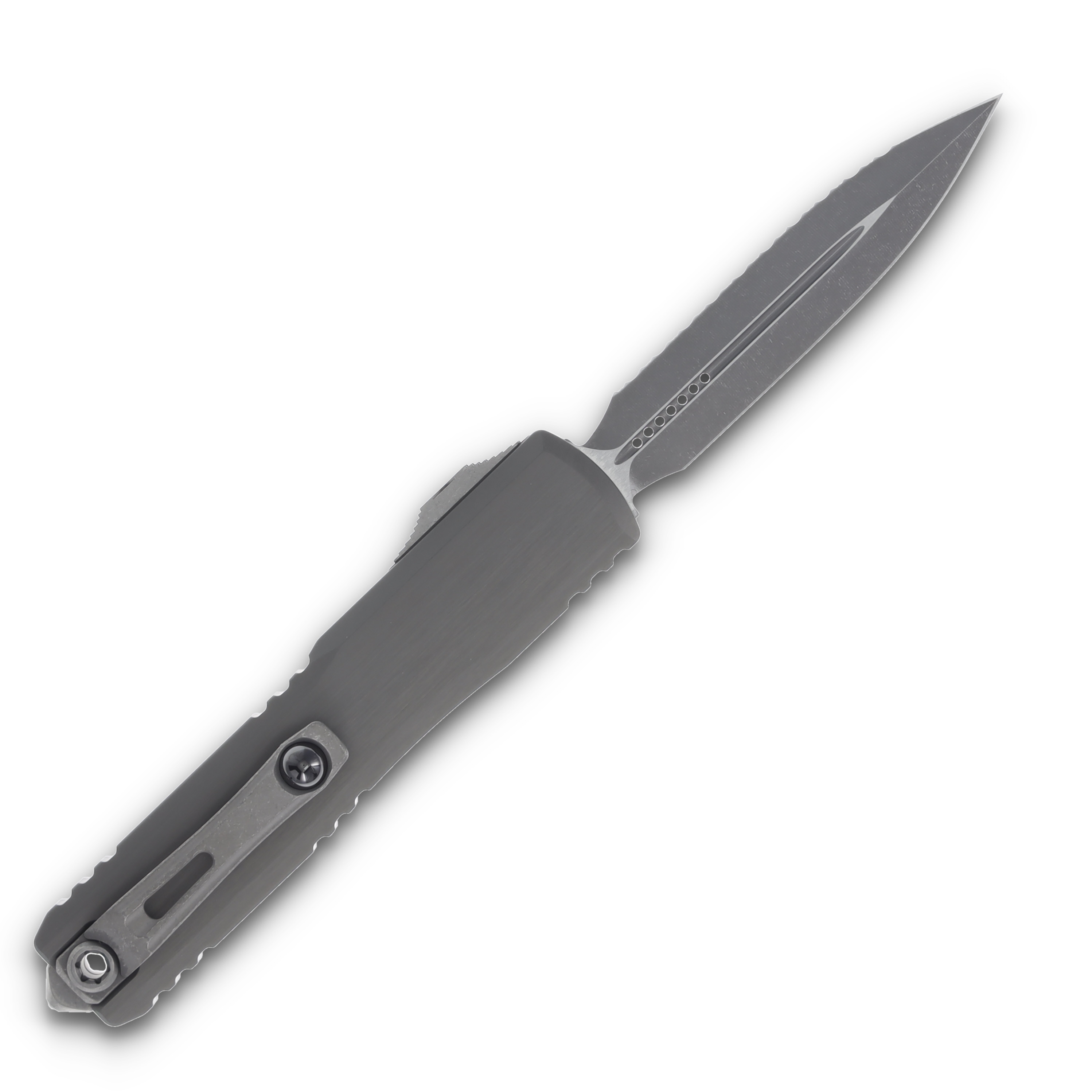 Microtech Ultratech Gen III ZBT D/E Apocalyptic Full Serrated Natural Clear Handle AUMT112212APNC View 2