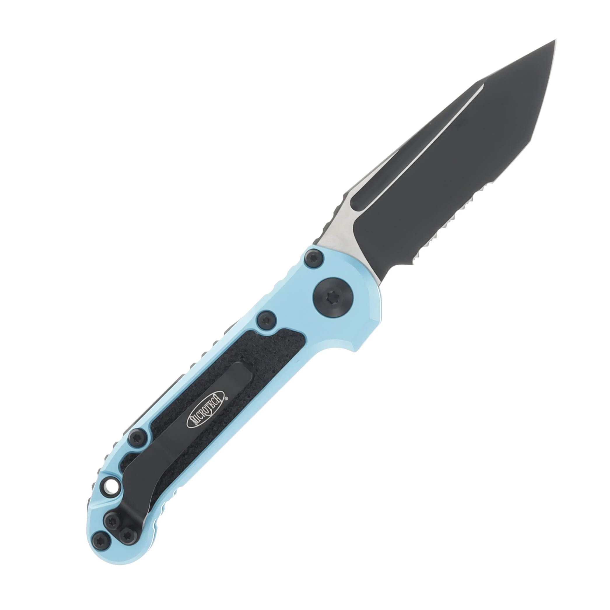Microtech LUDT Gen III Turquoise Auto Knife 3.5in Partial Serrated Black Tanto AUMT11362TQ View 2