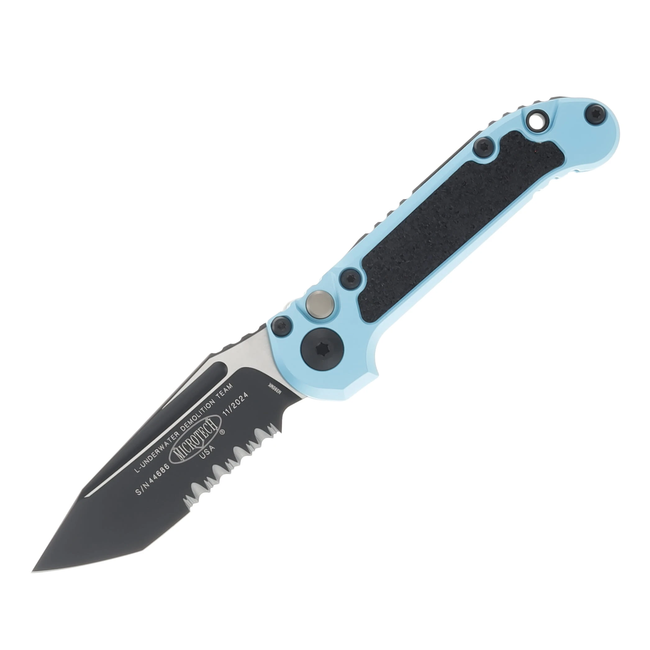 Microtech LUDT Gen III Turquoise Auto Knife 3.5in Partial Serrated Black Tanto AUMT11362TQ View 1