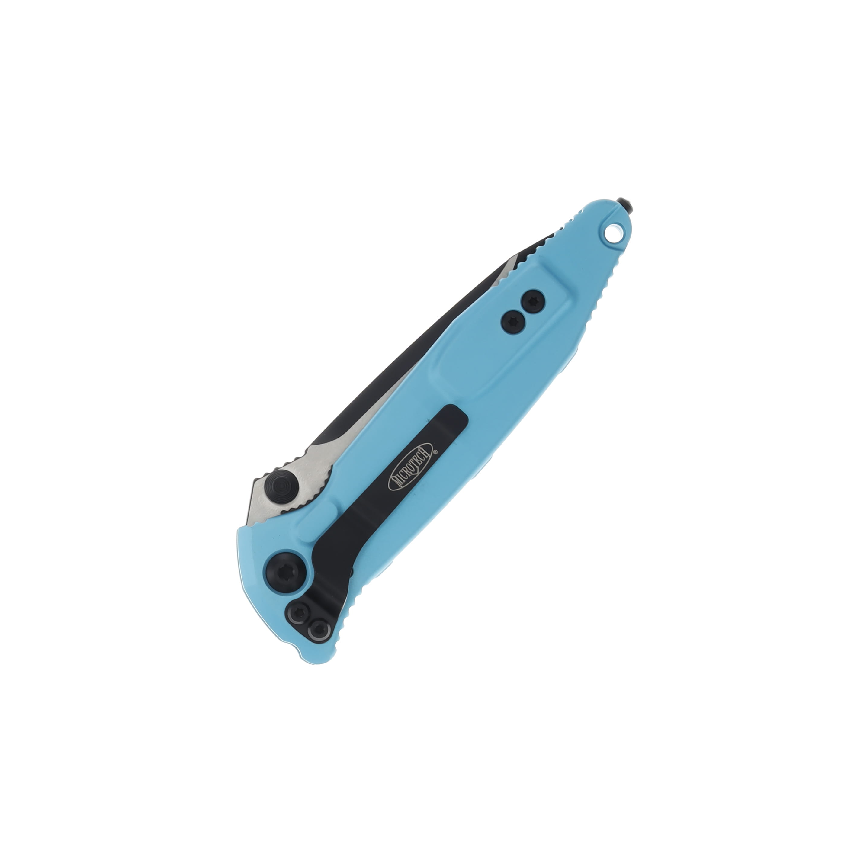 Microtech Socom Elite Folding Knife Turquoise 4.0in Black Tanto Serrated Edge MT1613TQ View 2