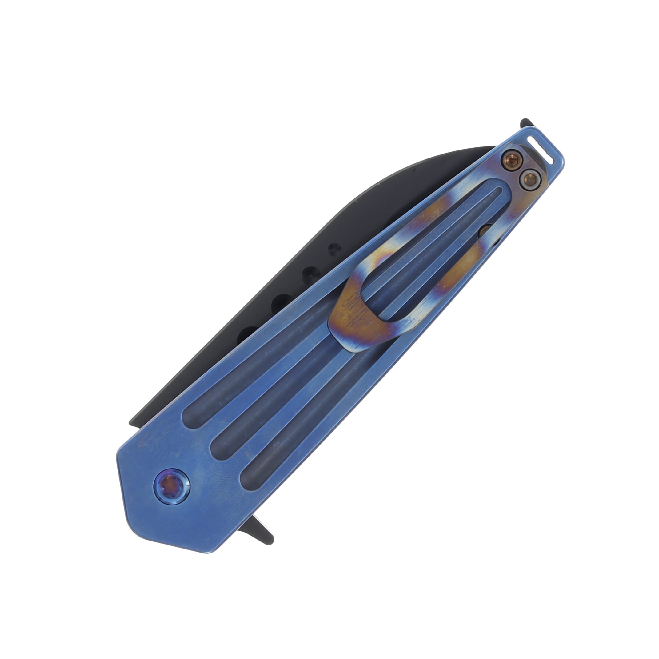 Medford Nosferatu Flipper S45VN DLC Std Blade Blue Handle PVD w/Brush/Flame Flats Clip MK2104PQ-37A2-TFCP-BP View 5