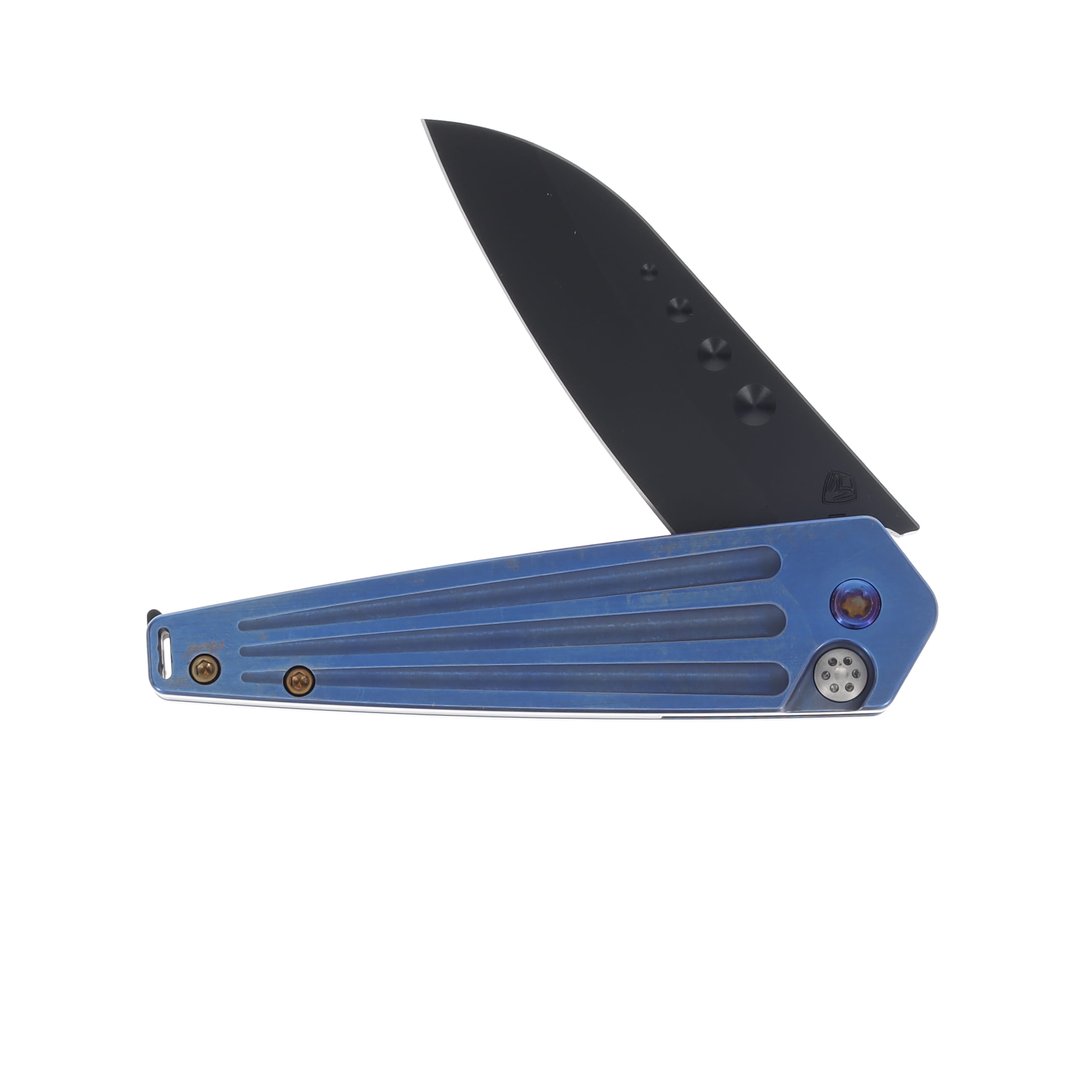 Medford Nosferatu Flipper S45VN DLC Std Blade Blue Handle PVD w/Brush/Flame Flats Clip MK2104PQ-37A2-TFCP-BP View 3