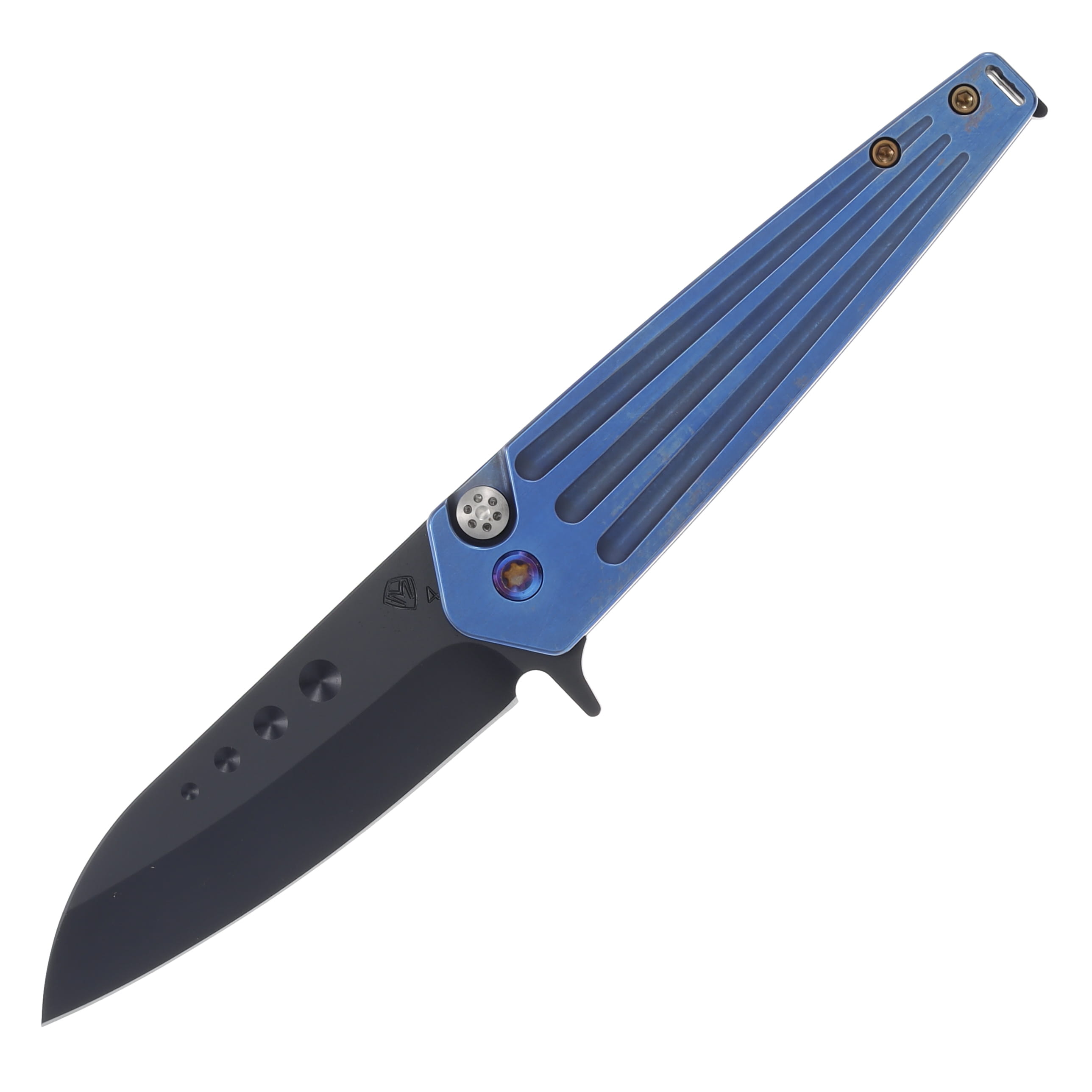 Medford Nosferatu Flipper S45VN DLC Std Blade Blue Handle PVD w/Brush/Flame Flats Clip MK2104PQ-37A2-TFCP-BP View 1