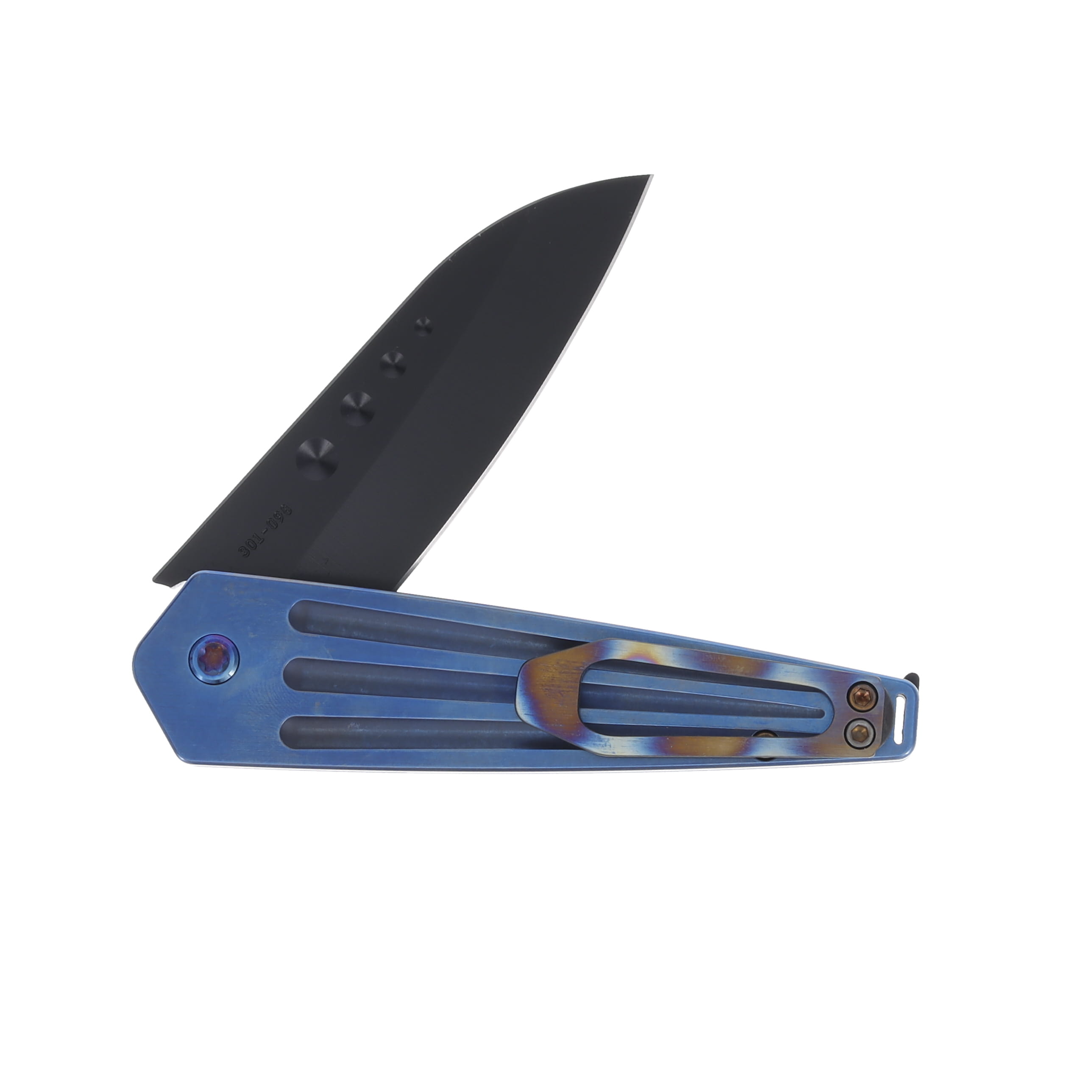 Medford Nosferatu Flipper S45VN DLC Std Blade Blue Handle PVD w/Brush/Flame Flats Clip MK2104PQ-37A2-TFCP-BP View 4
