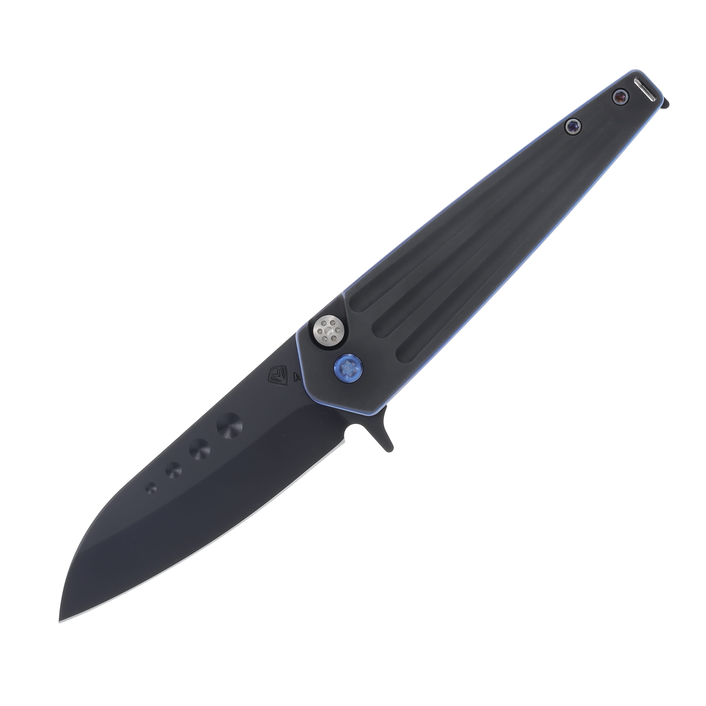 Medford Nosferatu Flipper S45VN DLC Std Black w/Blue Pin Handle w/Brushed/Blue Clip MK2104PQ-30PV-T2C2_BP View 1
