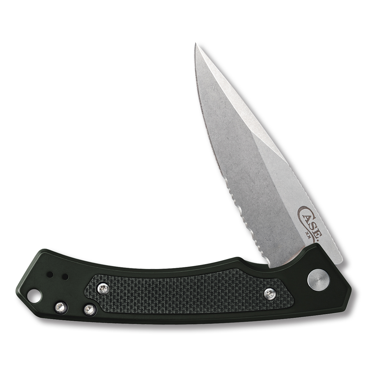 Case XX Marilla Partially Serrated Stonewash/OD Green Aluminum and G-10 CA25879 View 2