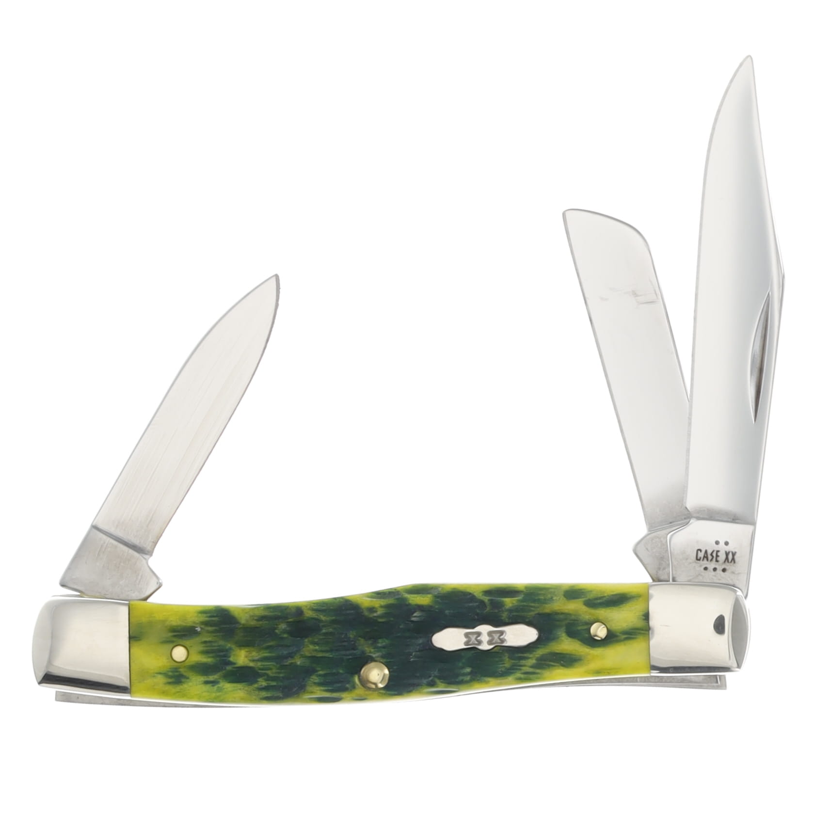 Case XX Medium Stockman Green Apple Peach Seed Jigged Bone | Smoky