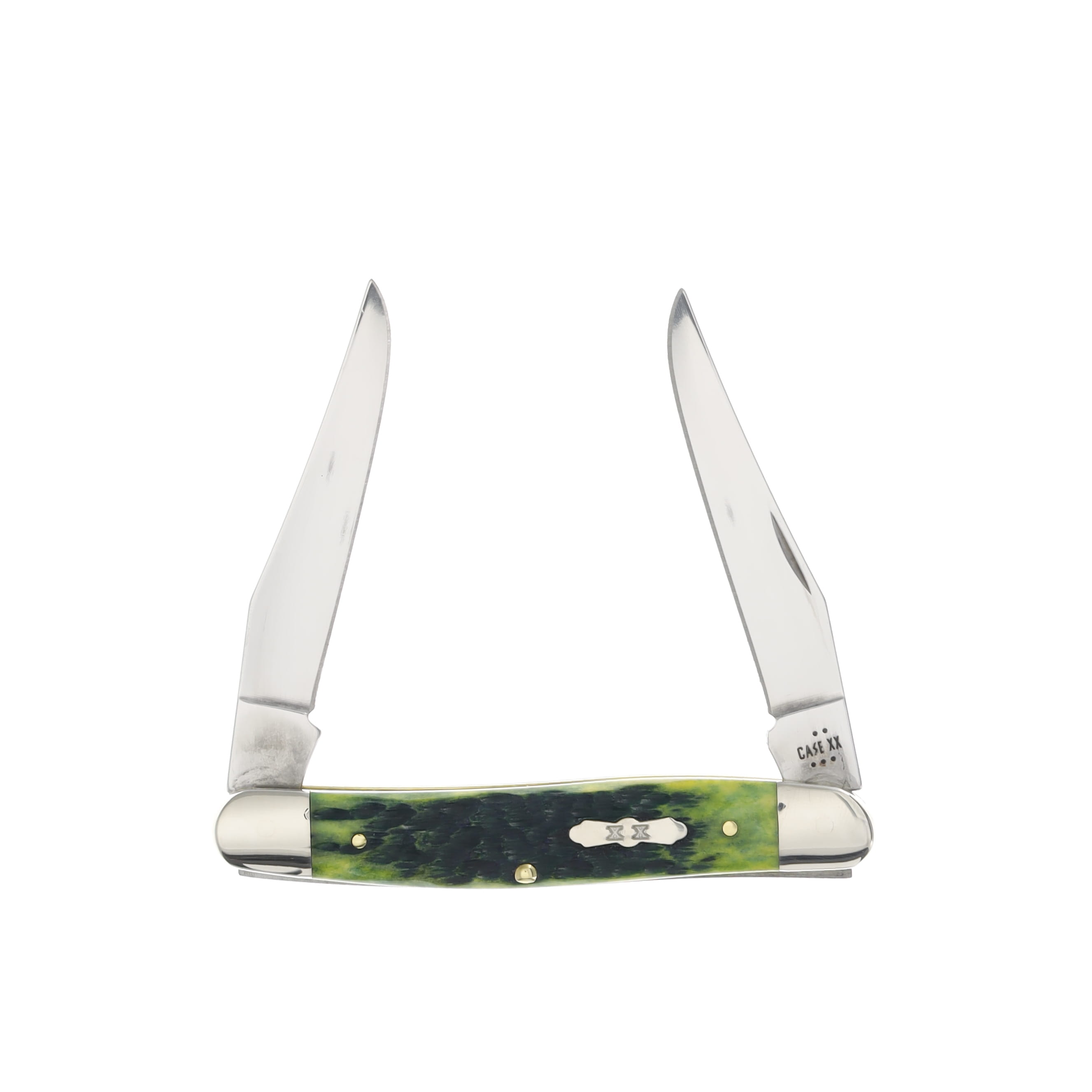 Case XX Muskrat Folding Knife Green Apple Peach Seed Jigged Bone
