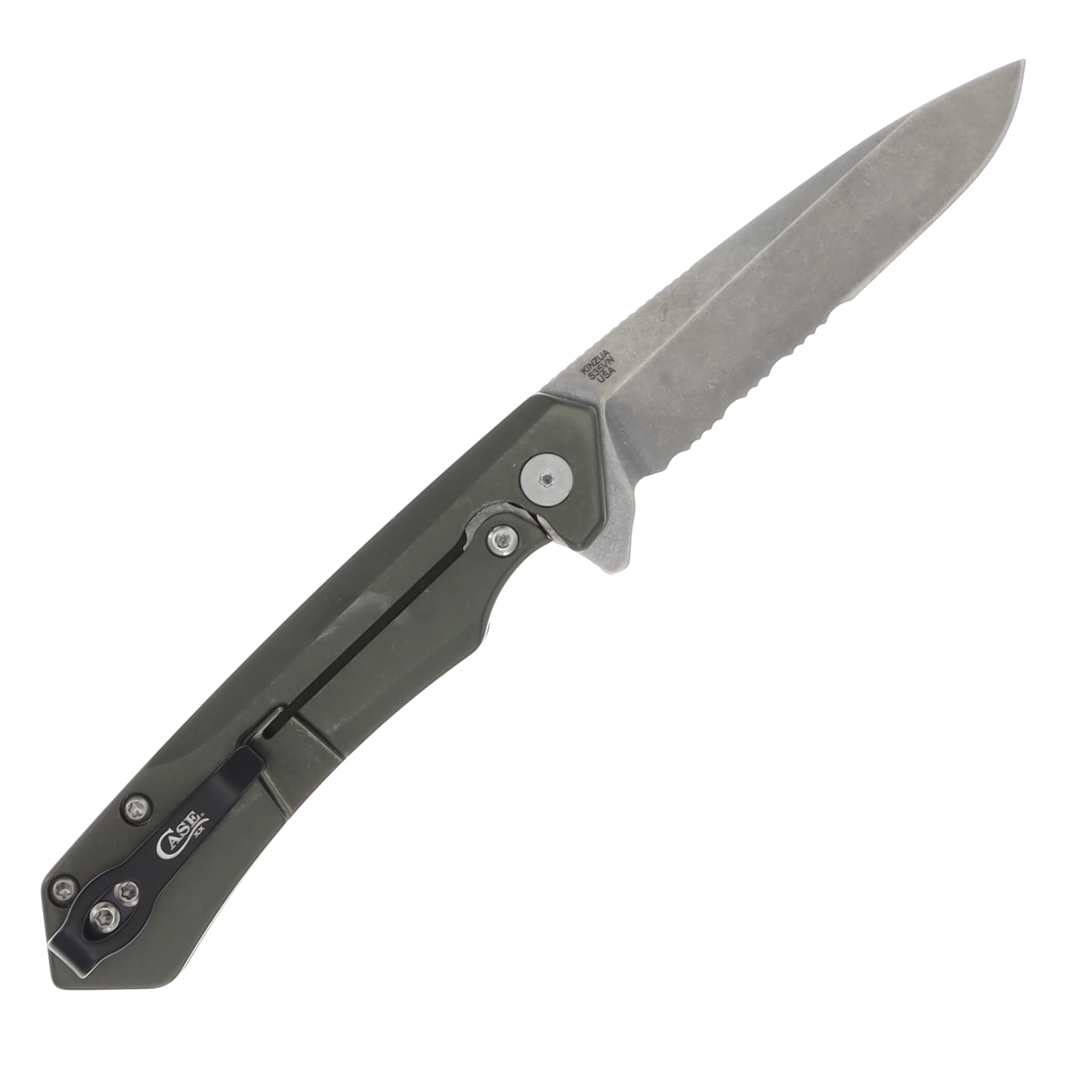 Case Kinzua OD Green Anodized Al 3.4in Part Serrated Spear Point Blade CA64632 View 2